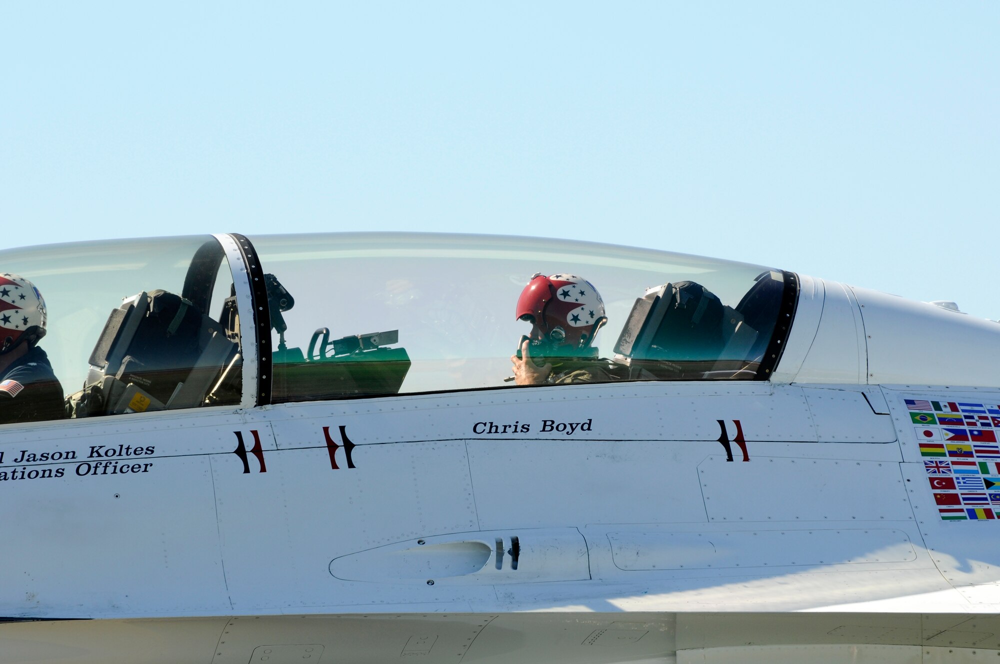 Corporal Chris Boyd, an officer with the Fort Smith Police Department, received an orientation ride in an F-16D Falcon Sept. 30 with the U.S. Air Force Thunderbirds Air Demonstration Squadron via its Hometown Hero program. (U.S. Air Force photo by Airman 1st Class Hannah Landeros)