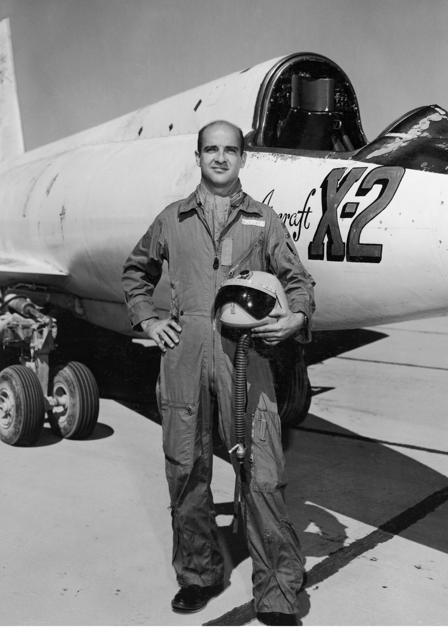 Capt. Milburn G. “Mel” Apt stands in front of the Bell X-2. Apt was the first person to fly faster than Mach 3, which he accomplished Sept. 27, 1956 on a flight that cost him his life. (Courtesy photo)