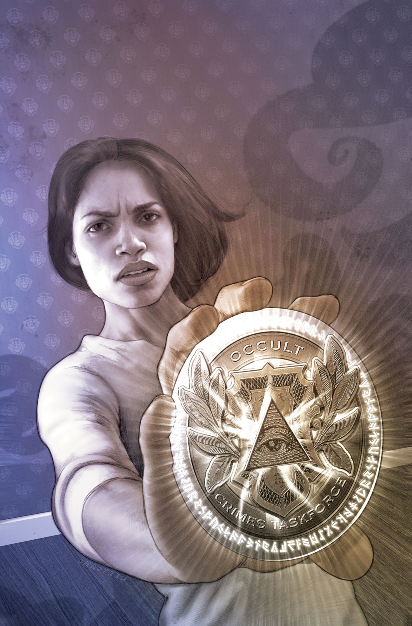 An illustration of Sophia Ortiz from issue two of the Occult Crimes Task Force comic book. The character is inspired and co-created by Rosario Dawson and David Atchison. (Illustration by Tony Shasteen courtesy of David Atchison)