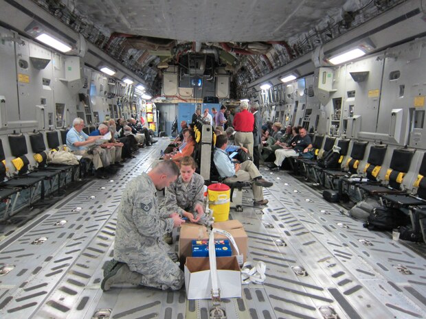 More than 35 local community leaders and military personnel depart Joint Base Charleston on a C-17 Globemaster III to visit the U.S. Air Force Academy, Colo., Schriever Air Force Base, Colo., and Holloman AFB, N.M. as part of a two day civic leader tour Sept. 26 and 27. Some of the tour highlights included an orientation to one of the Air Force’s commissioning sources and an introduction to military satellite systems and remotely piloted aircraft. Civic leader tours are designed to showcase some unique, yet important mission areas in order to provide the local community with a better understanding of Air Force operations. (U.S. Air Force photo/Michaela Judge)