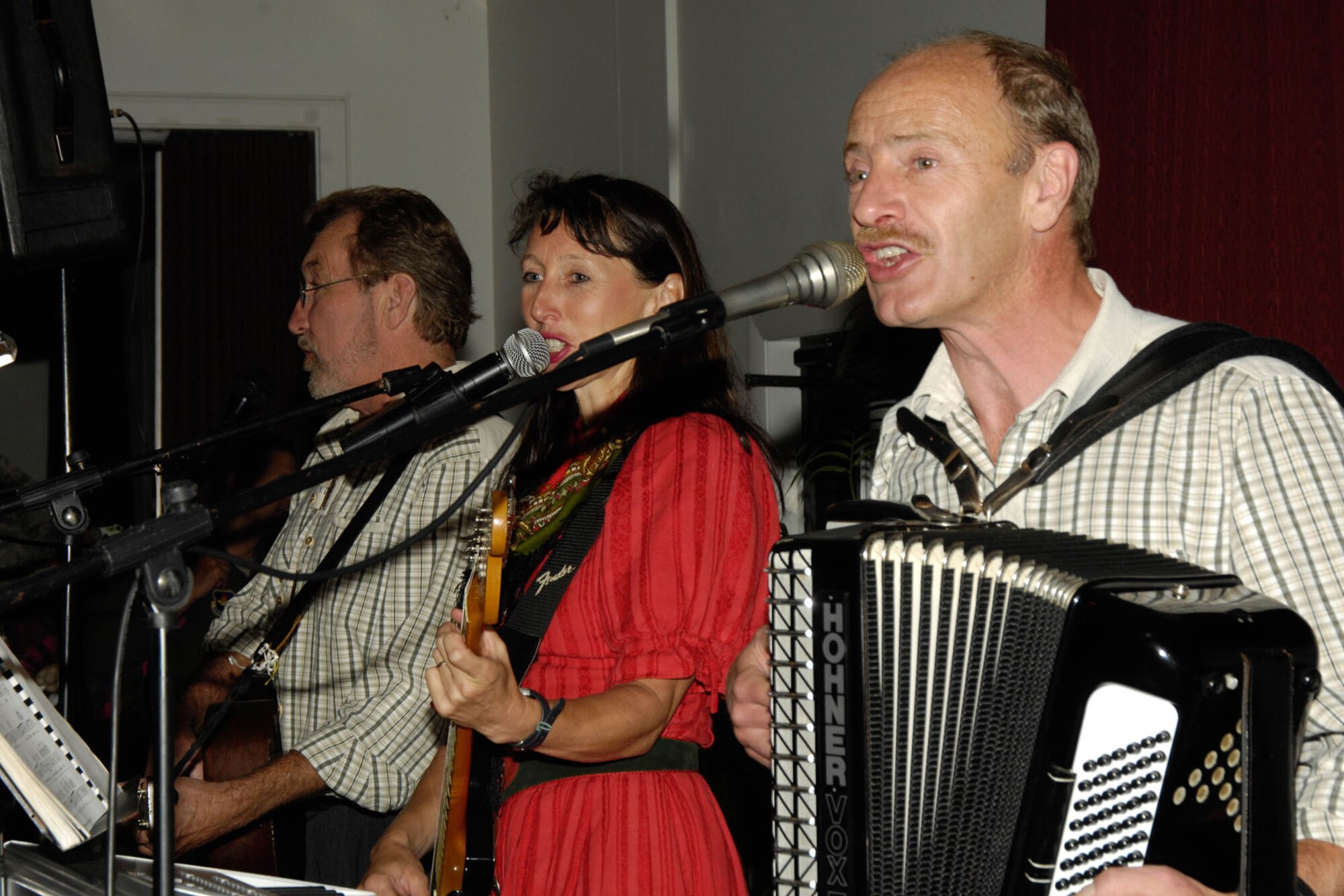 HANSCOM AIR FORCE BASE, Mass. – The Vagabonds, a band that entertains with German music as well as blues and rock ‘n’ roll, plays for the crowd in the ballroom of the Minuteman Commons Sept. 30 as part of Oktoberfest. The annual fall event included German food and beverages, polka and waltz music, fun and games for the kids and more. (U.S. Air Force photo by Linda LaBonte Britt)