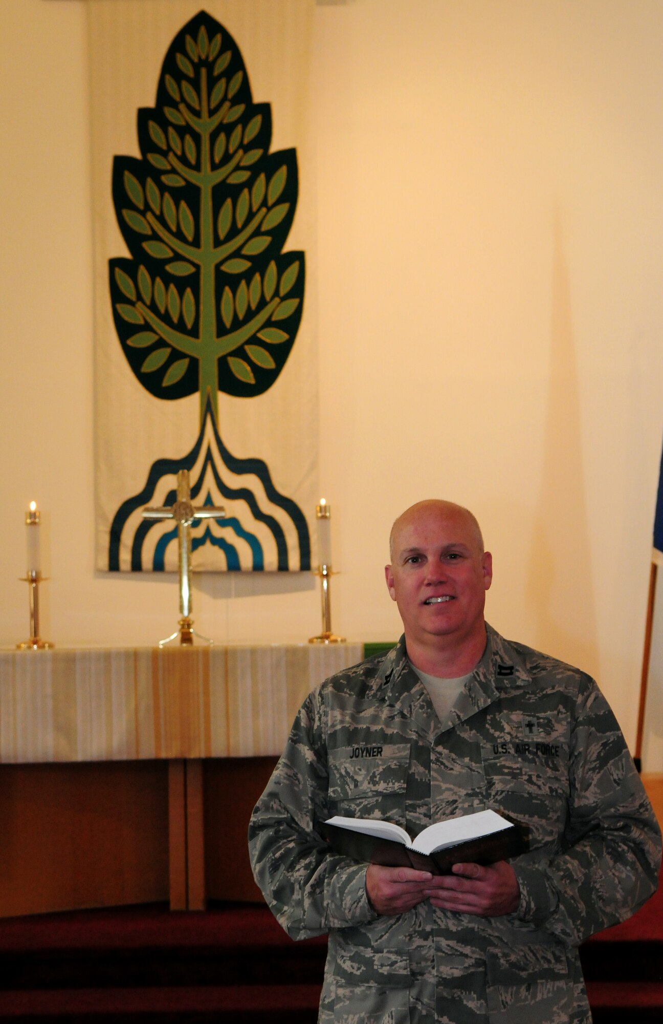 SPANGDAHLEM AIR BASE, Germany – Chaplain (Capt.) Paul Joyner, a 52nd Fighter Wing chaplain, provides religious and spiritual support to Saber Airmen and their families here. Joyner has served his country through several different services to include the Marine Corps, Air Force Reserve and Army National Guard in a variety of jobs. He joined the active-duty Air Force after the Sept. 11, 2001 attacks. (U.S. Air Force photo/Airman 1st Class Matthew B. Fredericks)