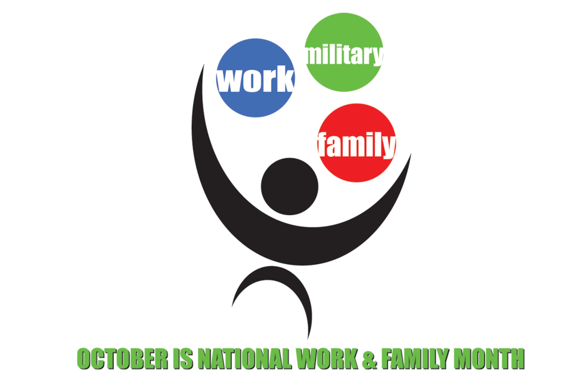 With the demands of today such as work related travel, deployments and extended work hours due to employers accomplishing “more with less,” it’s important that members successfully balance military, work and family. Although October has been set aside to observe National Work & Family Month, a 2003 unanimous passage by the U.S. Senate, the concept should be practiced every day of the year. (U.S. Air Force illustration/Master Sgt. James Branch)