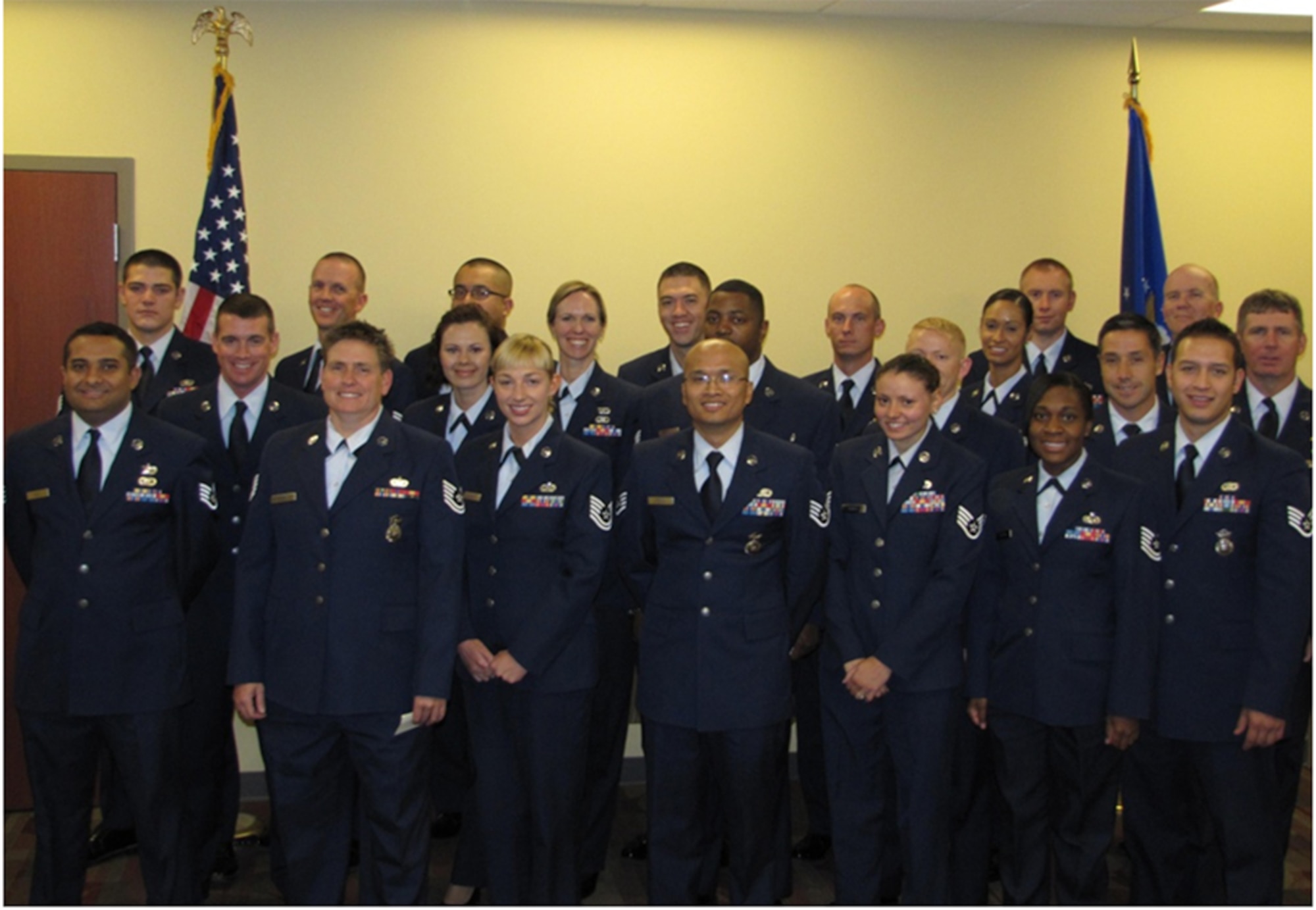 Air Force Reserve, Guard and active duty members graduated from the NCO Leadership Development Course Sept. 23 at the 310th Mission Support Group building at Buckley air Force Base, Colo. The NCOLDC is a 10-day course that immerses Airmen ranking from senior airman to technical sergeant in leadership, management and communications. (U.S. Air Force photo/Tech. Sgt. Thip Andrus)