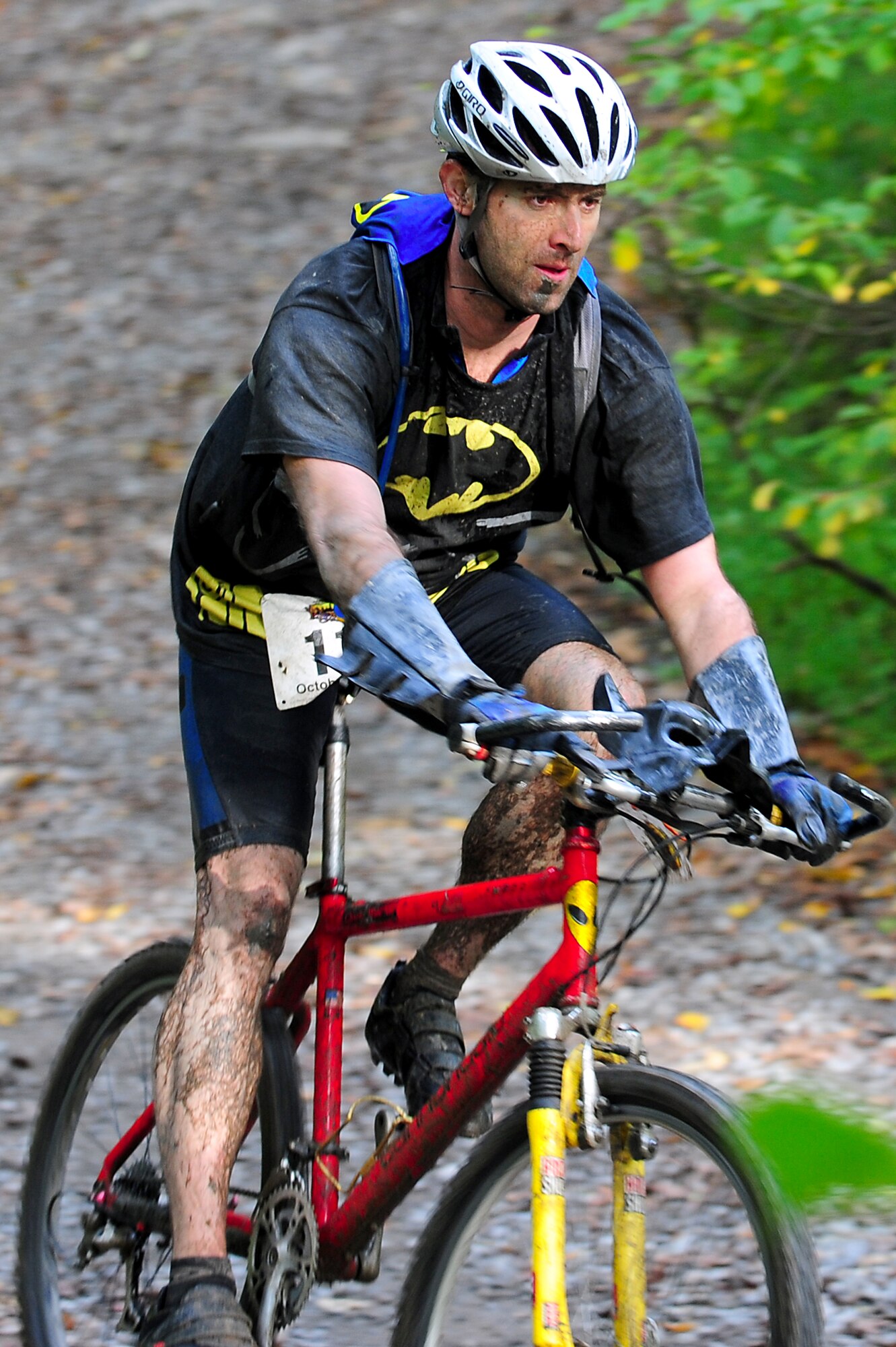 U.S. Army Sgt. 1st Class Jason Lovelady, Team America Global Police member, navigates his mountain bike through tough terrain during the 2011 Wilderness Challenge held in Fayetteville W. Va., October 8, 2011. Teams covered 52-miles of land throughout two days of challenging events. (U.S. Air Force photo by Airman 1st Class Kayla Newman/Released)
