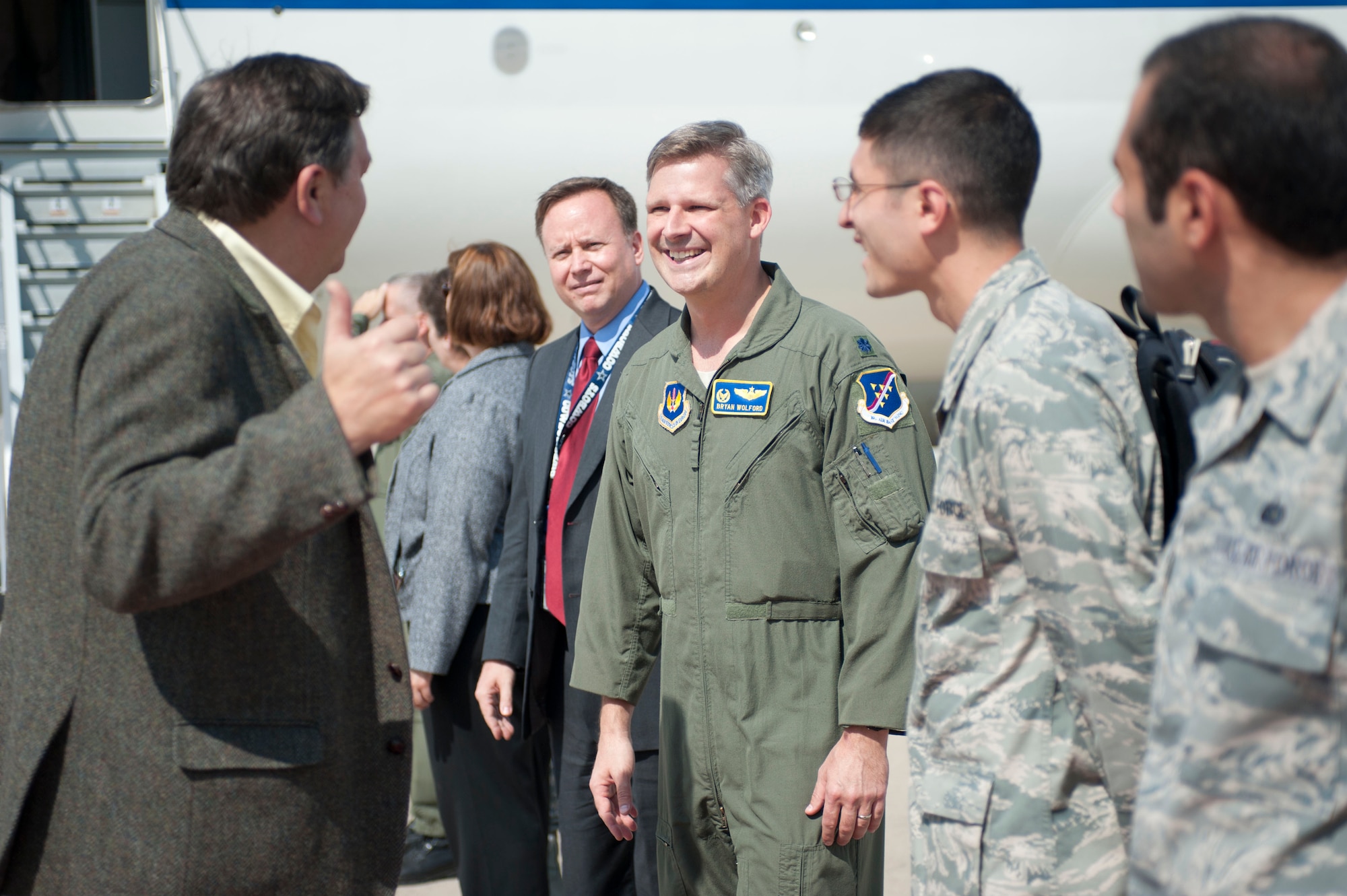Rep. Dan Benishek of Michigan speaks with Lt. Col. Bryan Wolford, 39th Operations Squadron commander, during a visit Oct. 7, 2011, at Incirlik Air Base, Turkey. Benishek and congressional delegation members took the opportunity to meet with constituents from their respective states during a brief stop on their way to visit Airmen in Afghanistan. (U.S. Air Force photo by Senior Airman Clayton Lenhardt/Released)