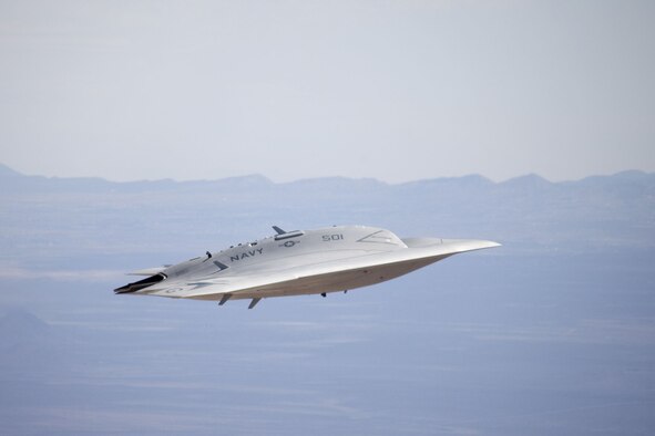 First gear up flight for X-47, Sept. 30, at Edwards AFB. (U.S. Air Force photo by Christian Turner)