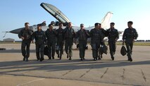 U.S. Air Force pilots from the 35th Fighter Squadron and Republic of Korea Air Force pilots from the 111th Fighter Squadron return from a mission at Kunsan Air Base, Republic of Korea Sept. 22, 2011. (Courtesy photo)