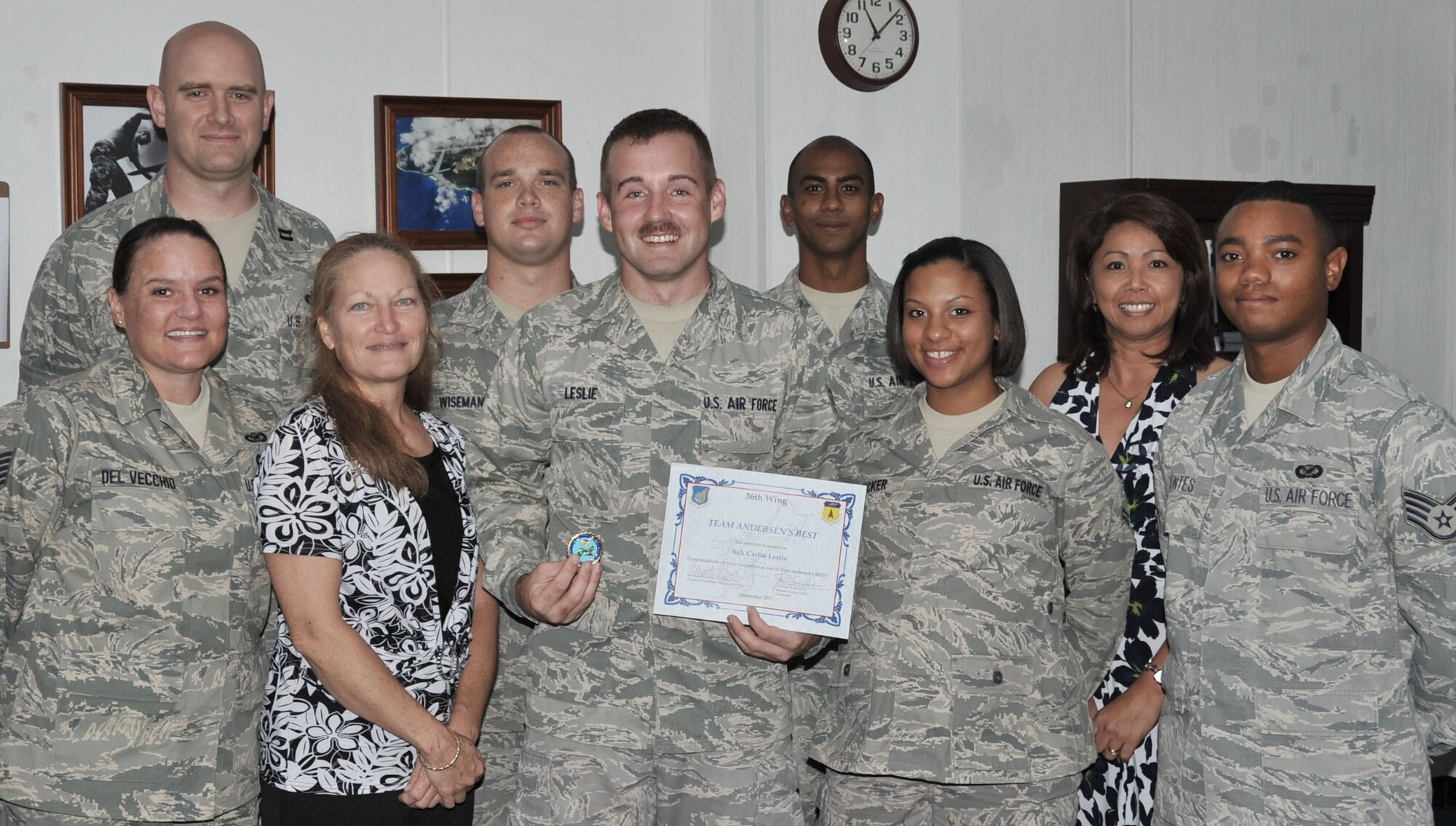 Senior Airman Carlin Leslie, 36th Wing Public Affairs photographer was awarded Team Andersen's Best here, Sept. 28. Andersen's Best is a recognition program which highlights a top performer from the 36th Wing. Each week, supervisors nominate a member of their team for outstanding performance and the wing commander presents the selected Airman/Civilian with an award. (U.S. Air Force photo illustration by Staff Sgt. Alexandre Montes)