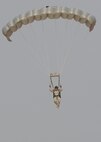 An Army member from the Special Operations Command Korea's 39th Special Forces Detachment floats to the ground after jumping 10,000 feet from a C-130H Hercules at the Gunsan-Saemangeum Airshow in Gunsan City, Republic of Korea, Oct. 9, 2011. The U.S. Air Force and SOCKOR performed the jump together, highlighting military free-fall operations. The City of Gunsan, the 8th Fighter Wing and the Republic of Korea Air Force’s 38th Fighter Group hosted the air show. (U.S. Air Force photo by Staff Sgt. Rasheen A. Douglas/Released)