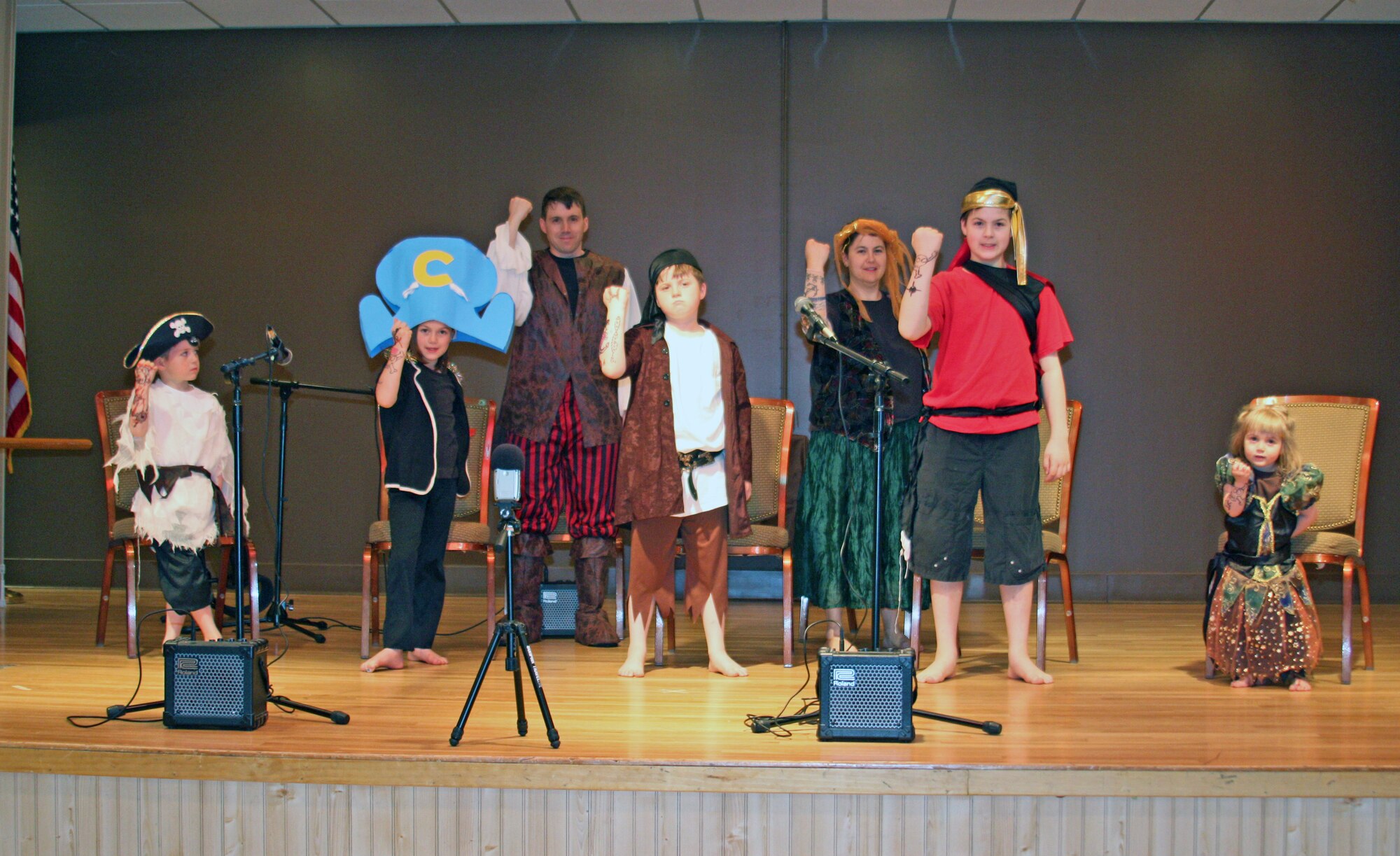 The Heyward family performs their show titled "Pirates Who Don't Do Anything" during Malmstrom's talent contest.  The family eventually received third place in the family category Air Force-wide.  (Courtesy photo)