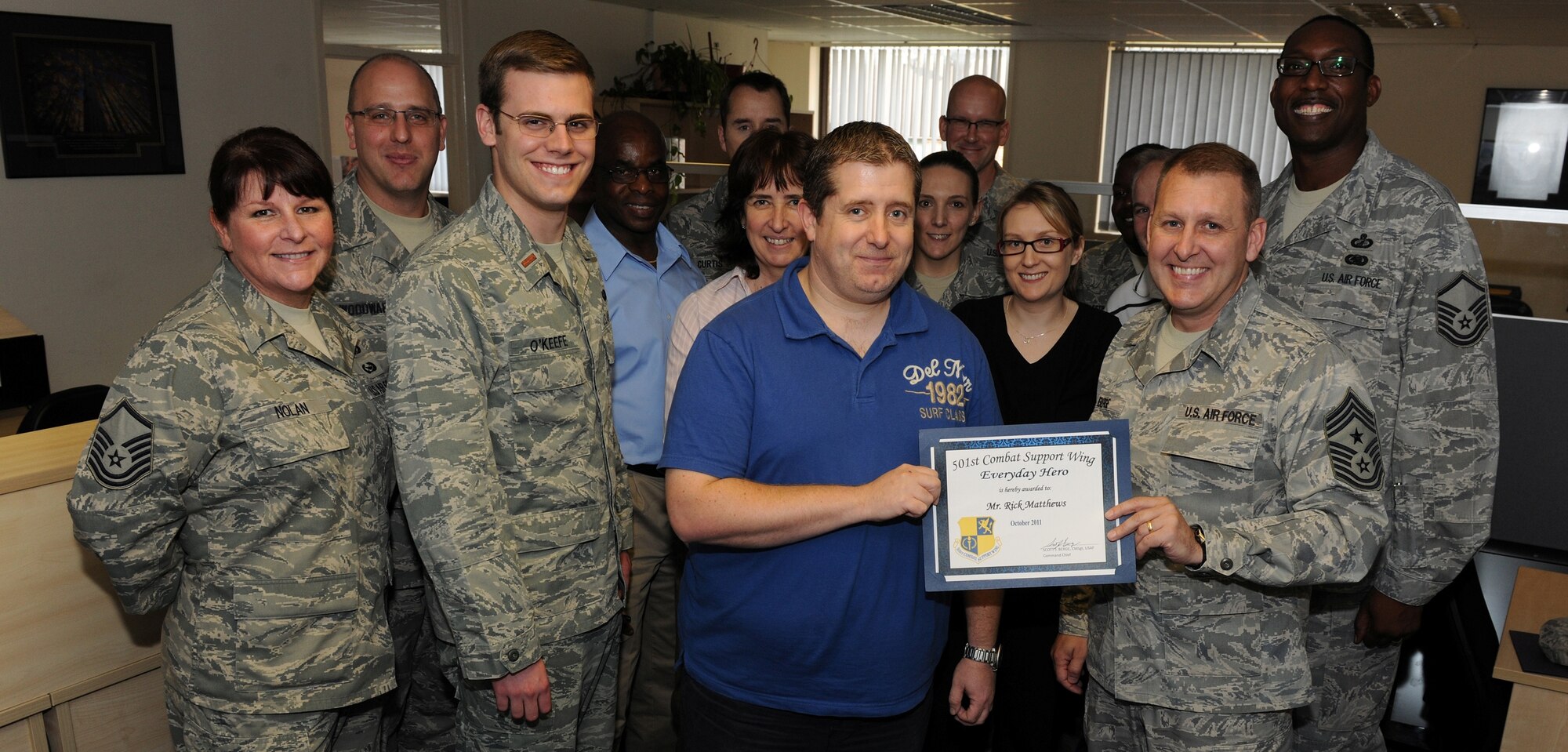 RAF ALCONBURY, United Kingdom - Rick Matthews, 501st Combat Support Wing Comptroller Flight, was named the October 501st Everyday Hero from the wing staff. Matthews led the wing effort to transform deployment orders and travel vouchers from paper to the Defense Travel System. (U.S. Air Force photo by Tech. Sgt. John Barton)