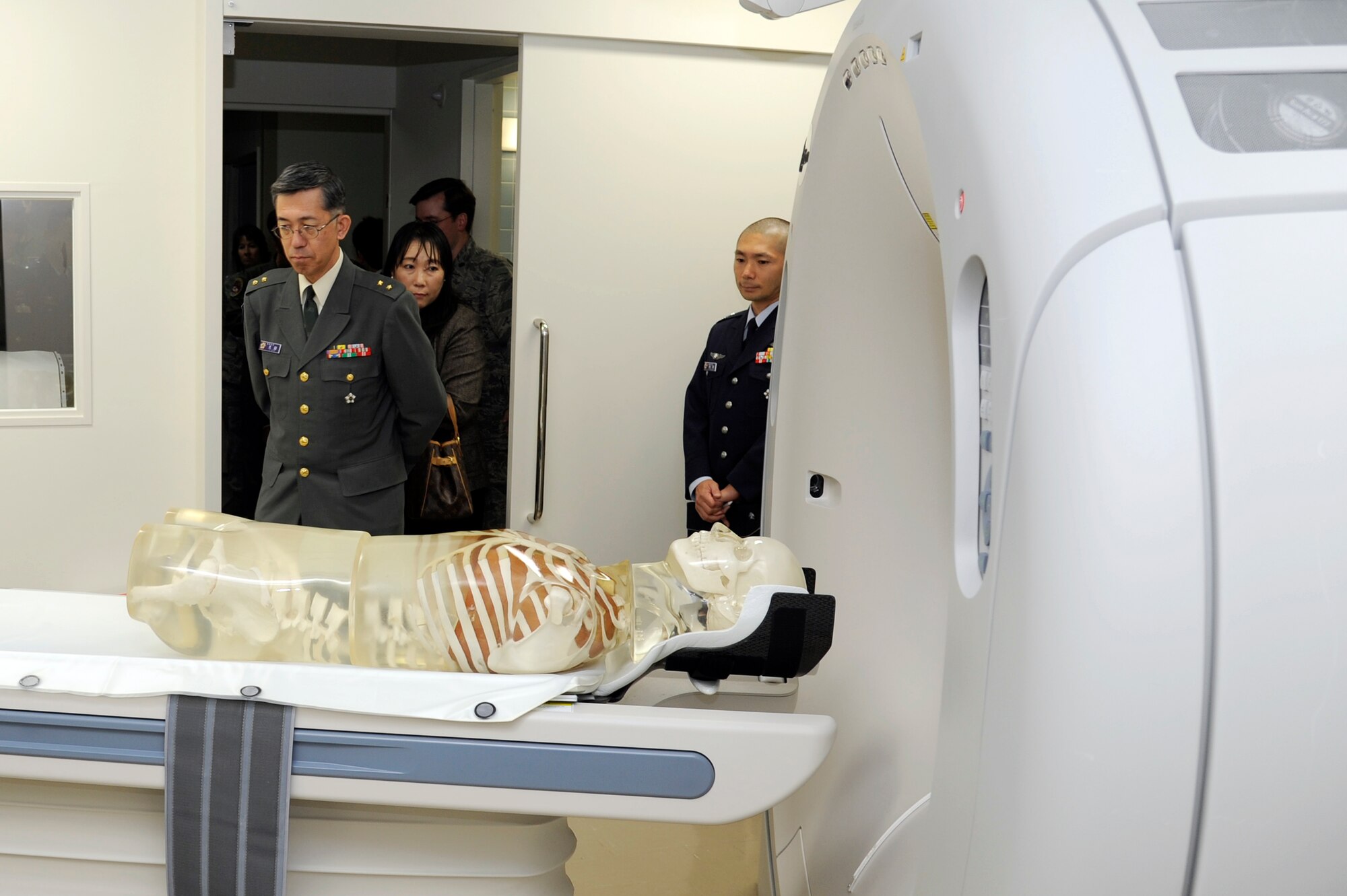 MISAWA AIR BASE, Japan - Maj. Gen. Makiya Ota, Director Japan Joint Staff, takes a look at the new CT scanner in the radiology department here Oct. 11. General Ota traveled to Misawa Air Base to tour base facilities and visit with the Japan Air Self-Defense Force. (U.S. Air Force photo/Tech. Sgt. Marie Brown)