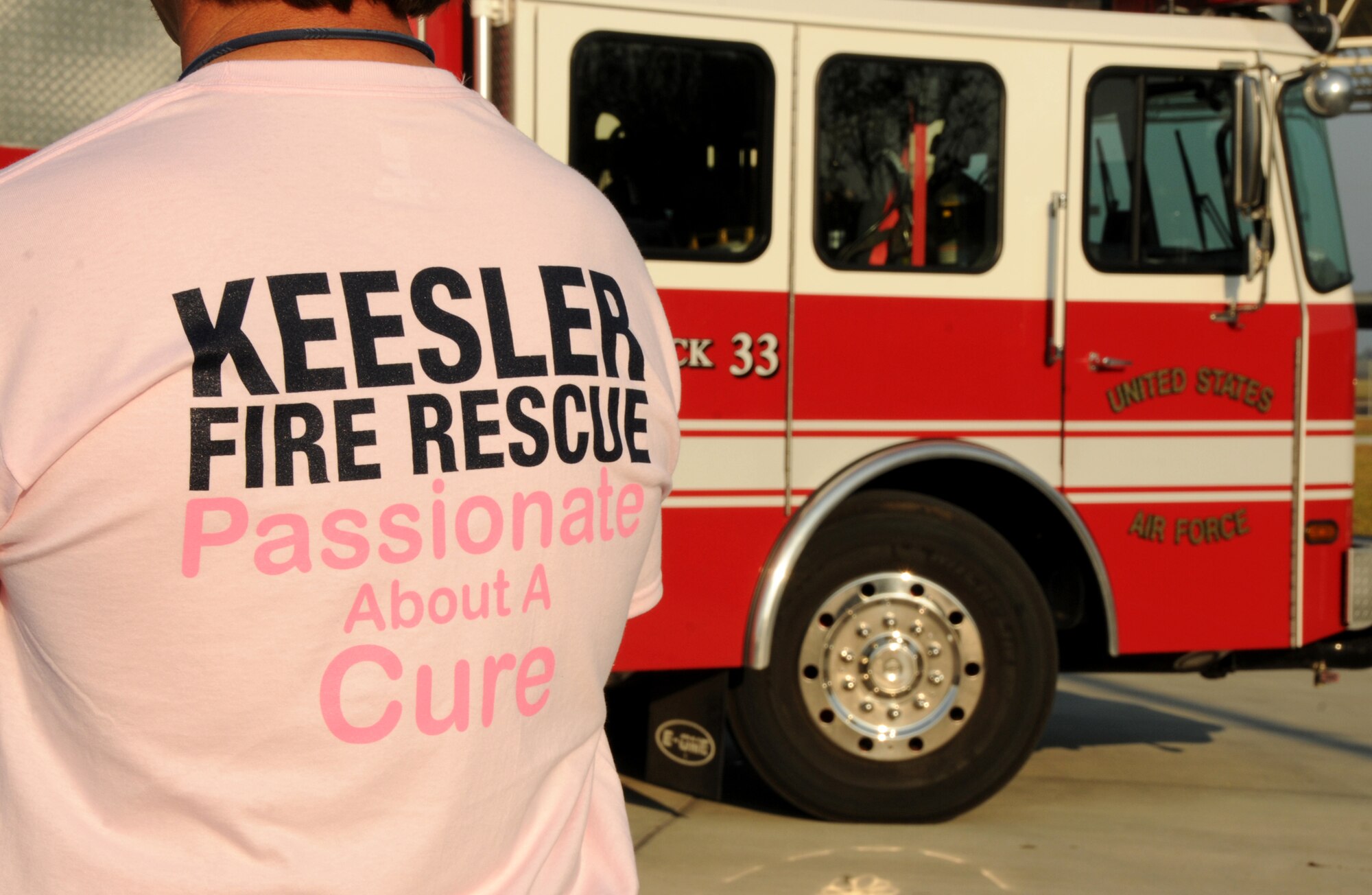 Keesler Air Force Base firefighters wear pink shirts in recognition of National Breast Cancer Awareness Month Oct. 13, 2011.  Breast Cancer Awareness month runs anually throughout October.  (U.S. Air Force photo by Kemberly Groue)