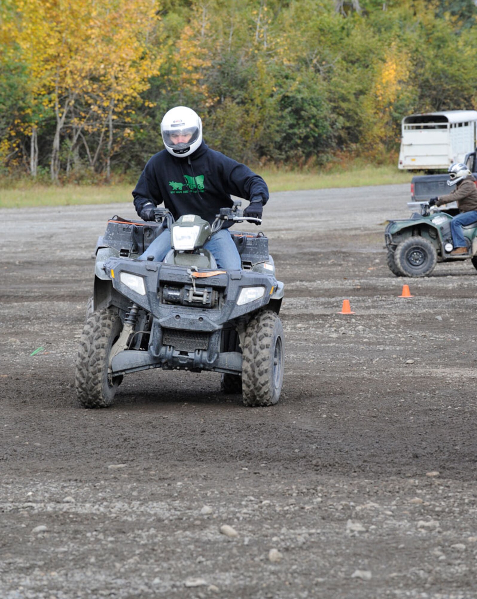 Air Force Staff Sgt. Robert Scanlon, 381st Intel Squadron, practices turns on an ATV during the Safety Office training course at Hillberg Ski Area, Sept. 22.  (U.S. Air Force photo/Steven White)