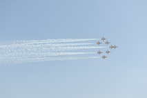 A flight of ‘Black Eages’, the Republic of Korea Air Force’s aerial demonstration team, flies across the sky during the 2011 Gunsan--Saemangeum Air Show at Gunsan City, Republic of Korea, Oct. 9, 2011. The air show featured many static displays and performances from across the Pacific Air Forces and Korean peninsula. (U.S. Air Force photo by Staff Sgt. Robert Webb/Released)