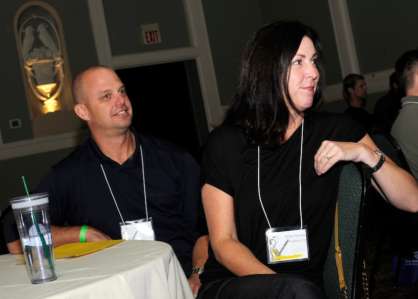 Oregon Air National Guard Master Sgt. Trent Hansen of the 142nd Fighter Wing, and his wife Kelly attend a break-out training session at the Governor Hotel, Portland, Ore., during a Yellow Ribbon Event on Sept. 24, 2011 (U.S. Air Force photograph by Tech. Sgt. John Hughel)