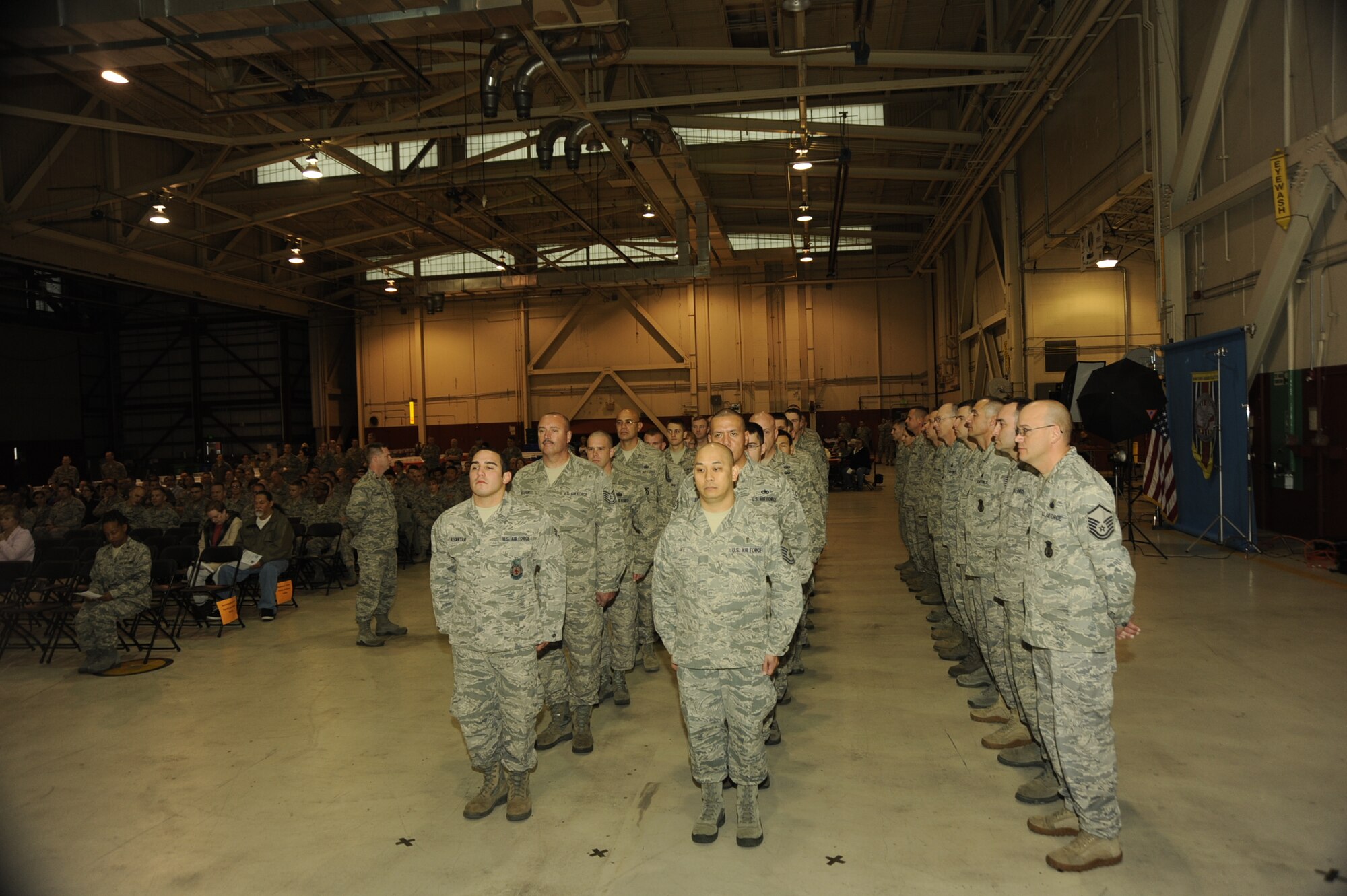 Portland Air National Guard Base, Portland, Ore.— Over 60 airmen of the Oregon Air National Guard were honored during a “Hometown Heroes” ceremony here October 15, 2011 to celebrate a safe return home from various military deployments throughout the world in support of global contingency operations. (US Air Force Photograph by Staff Sgt. Aaron Perkins, 142nd Fighter Wing Public Affairs)