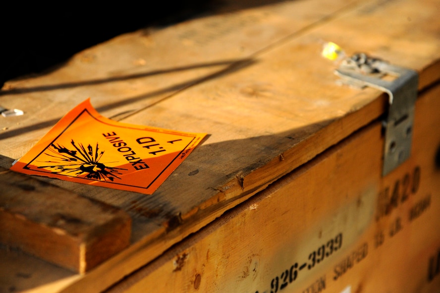 A crate of explosives used for a field training exercise rests on the range at Hurlburt Field, Fla., Sept. 27, 2011. These explosives are used for live-fire training for explosive ordinance disposal personnel. (U.S. Air Force photo/Airman Gustavo Castillo)(Released)