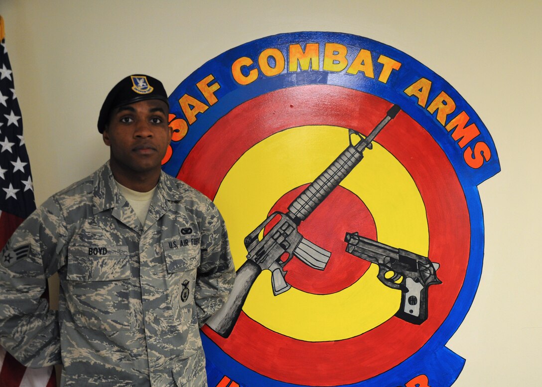 Senior Airman Clevon A. Boyd, is a combat arms instructor with the 315th Airlift Wing Security Forces Squadron at Joint Base Charleston, S.C. (U.S. Air Force photo by Senior Airman Robert Pilch)
