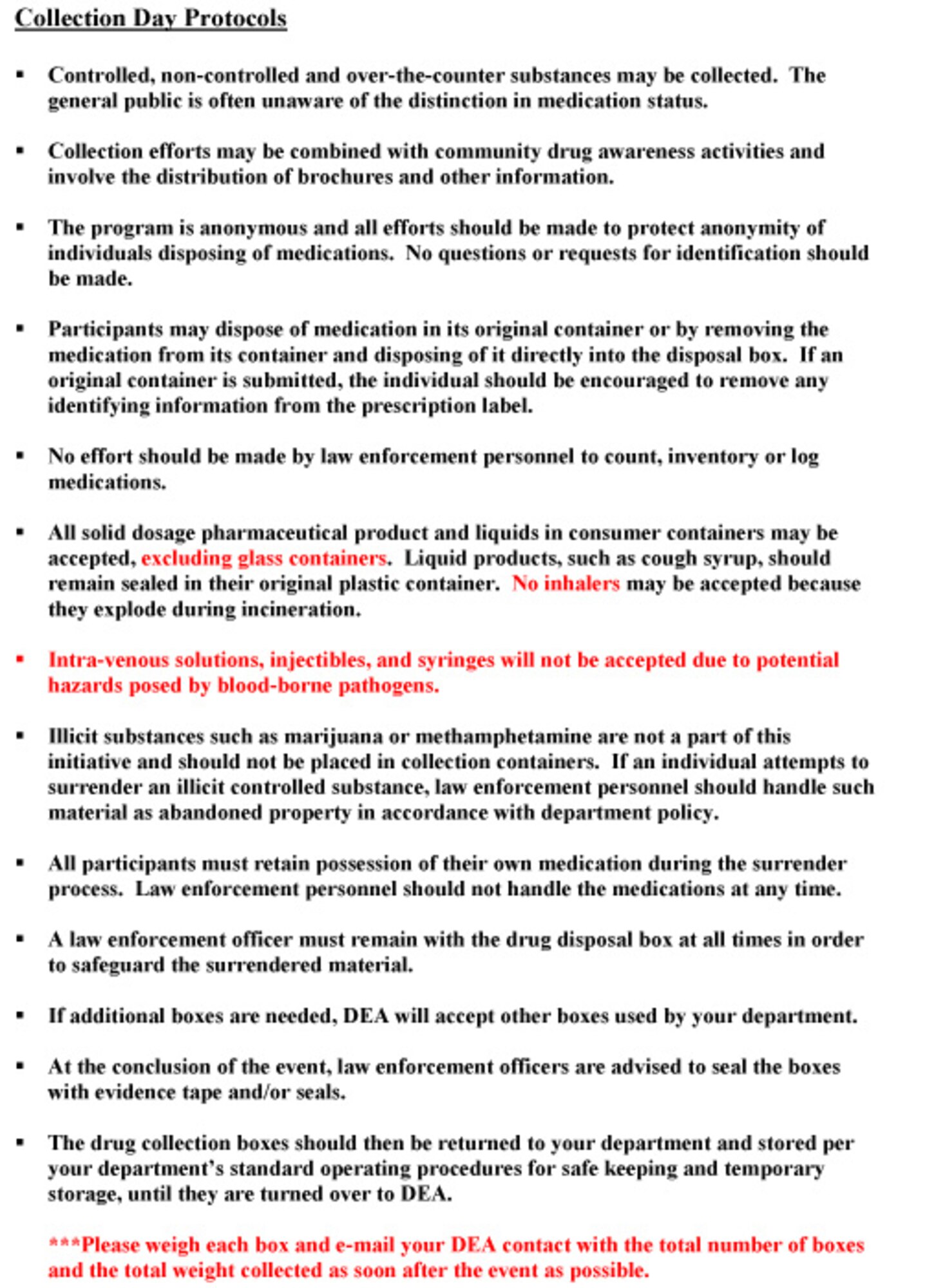 DAVIS-MONTHAN AIR FORCE BASE, Ariz. - The collection day protocol sheet has a full list of guidelines.