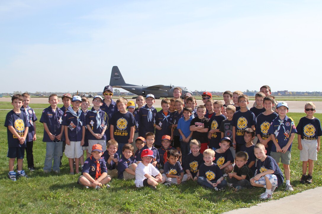 Cub Scout Pack 833 from Wheatfield and Cub Scout Pack 849 from Niagara Falls visit the Niagara Falls Air Reserve station on Columbus Day October 10, 2011 Niagara Falls, NY. The scouts toured the Niagara Falls Air Reserve Station Fire Department, 914th Airlift Wing Security forces the inside of a static C-130. (Courtesy photo by David Cirino)