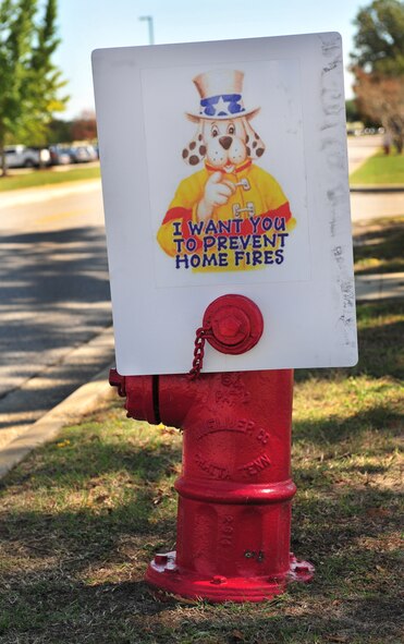 Fire prevention tips were displayed on fire hydrants throughout Shaw Air Force Base, S.C. Oct. 14, 2011. The displays were for Fire Prevention Week, an entire week devoted to fire prevention, safety awareness and fire extinguisher training. (U.S. Air Force photo by Airman 1st Class Amber E. N. Jacobs/Released)