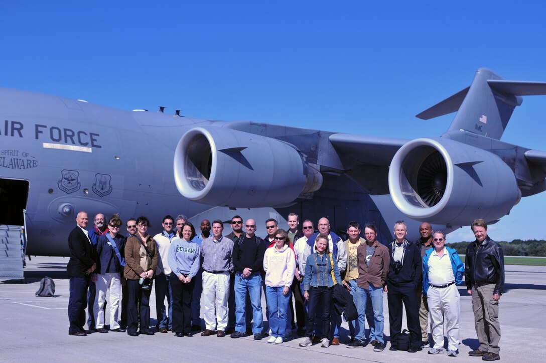 Employers of 512th Airlift Wing reservists review a C-17 Globemaster III Oct. 15, 2011, during Employer Appreciation Day at Dover Air Force Base, Del. The group learned about the Air Force Reserve's airlift mission during an orientation flight. The next Employer Appreciation Day is Sept. 8, 2012, but the deadline to register is July 23.