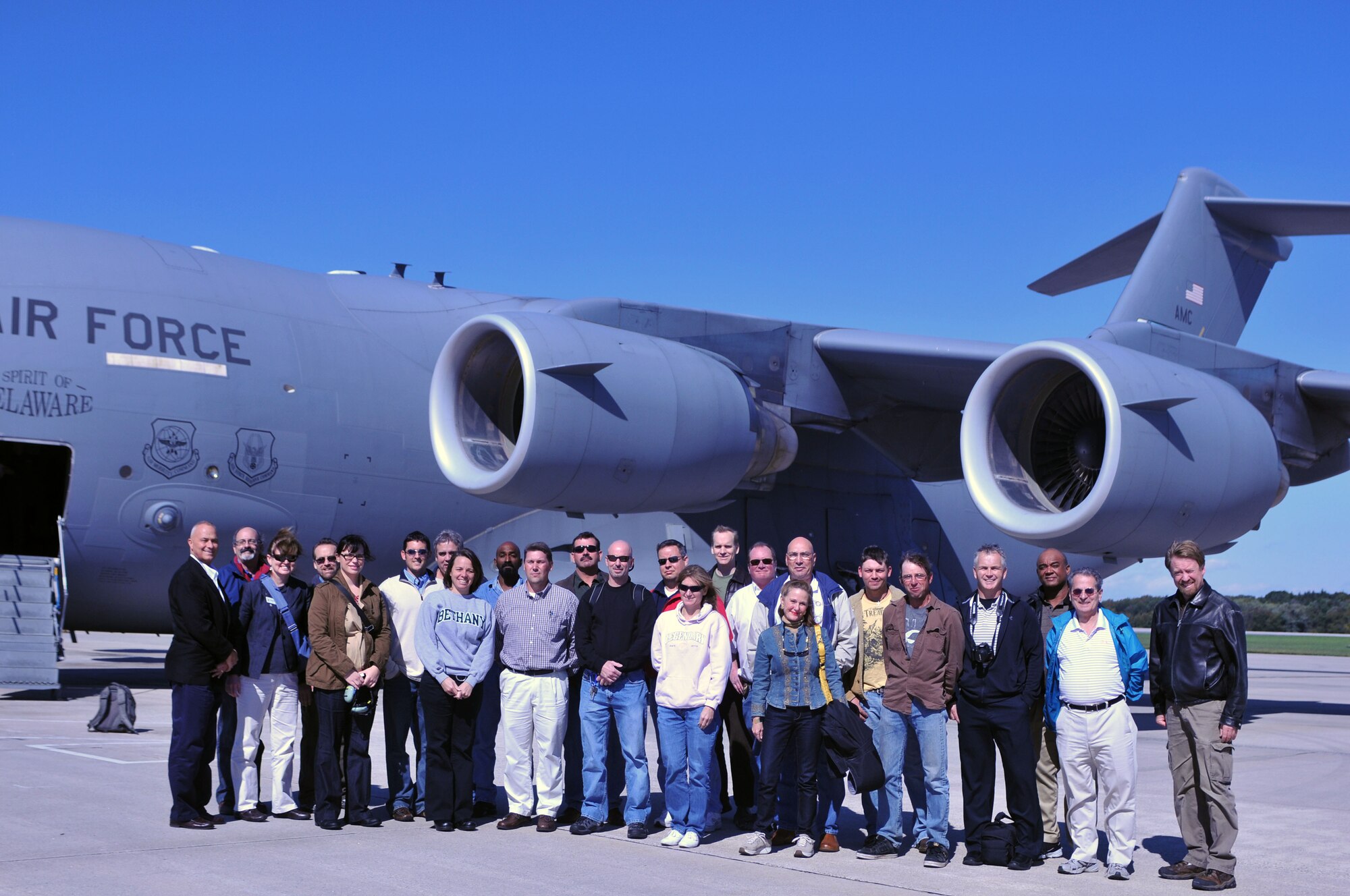 Employers of 512th Airlift Wing reservists review a C-17 Globemaster III Oct. 15, 2011, during Employer Appreciation Day at Dover Air Force Base, Del. The group learned about the Air Force Reserve's airlift mission during an orientation flight. The next Employer Appreciation Day is Sept. 8, 2012, but the deadline to register is July 23.