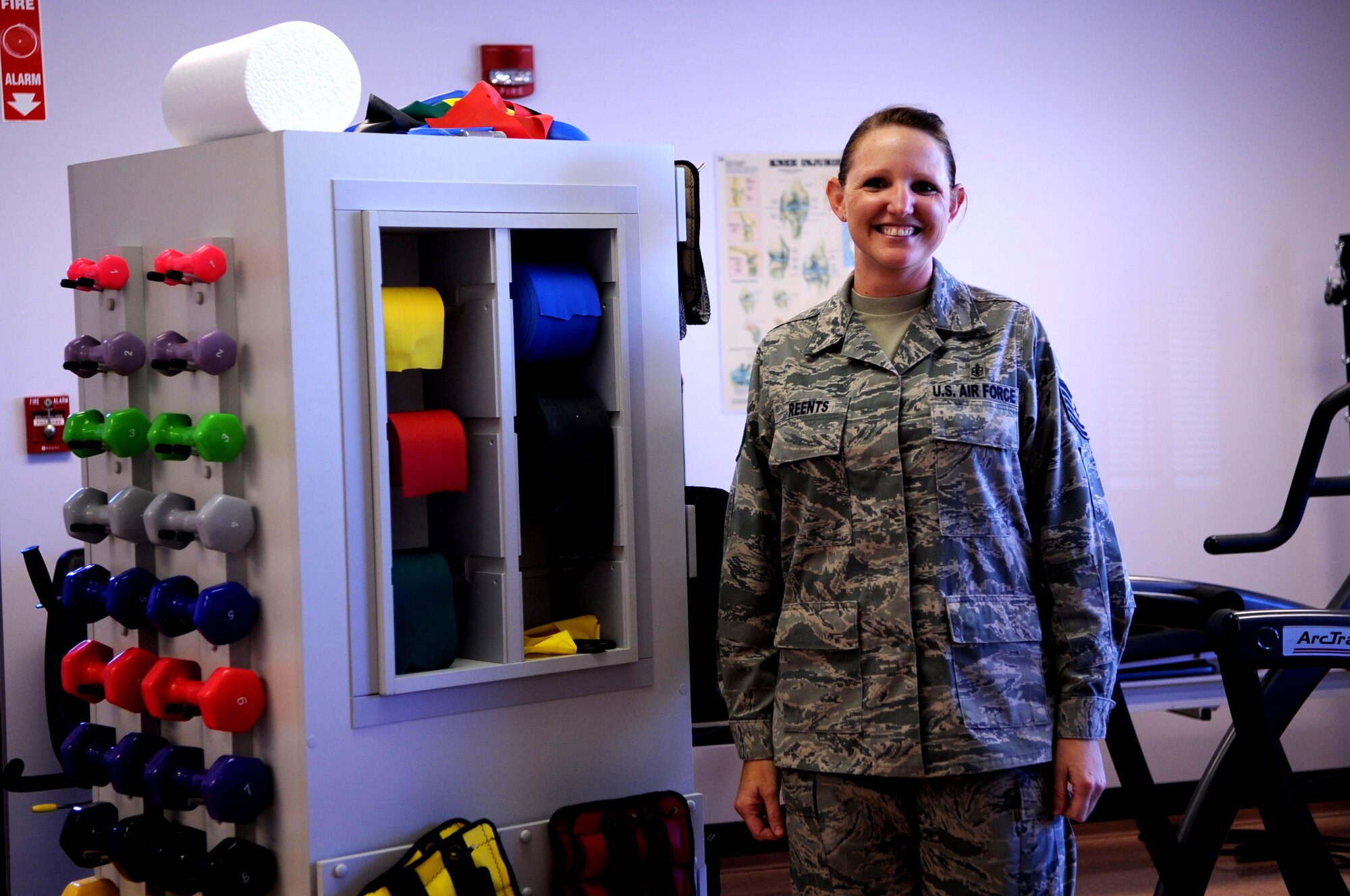 Tech. Sgt. Jamie Reents, 319th Medical Operations Squadron NCO in charge of physical therapy, poses for a photo inside the physical therapy office on Grand Forks Air Force Base, N.D., on Oct. 19. Sergeant Reents is the Warrior of the Week for Oct. 20-27. (U.S. Air Force photo/Senior Airman Amanda N. Stencil)