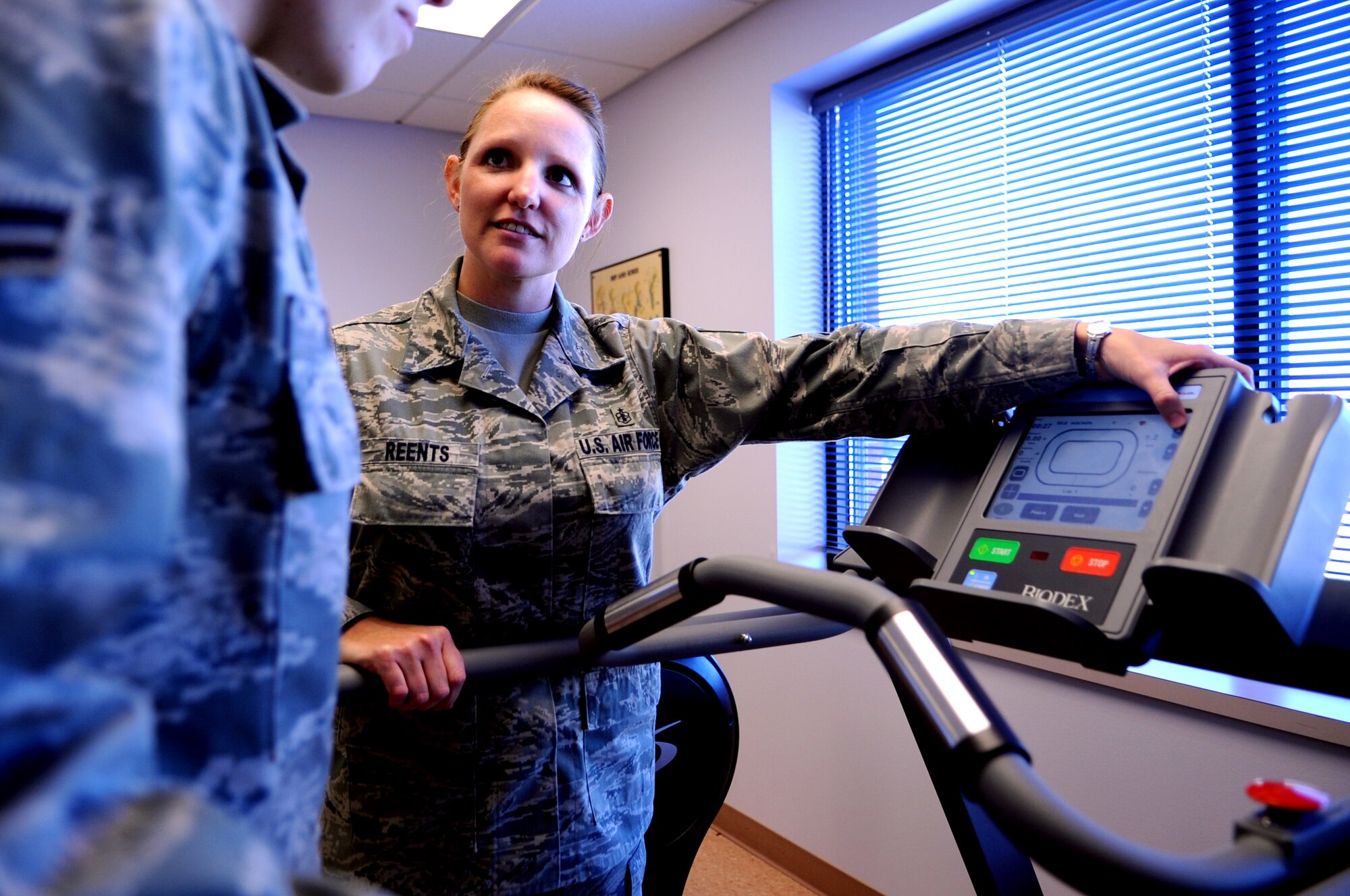 Tech. Sgt. Jamie Reents, 319th Medical Operations Squadron NCO in charge of physical therapy, works with a patient on Grand Forks Air Force Base, N.D., on Oct. 19. Sergeant Reents is the Warrior of the Week for Oct. 20-27. (U.S. Air Force photo/Senior Airman Amanda N. Stencil)