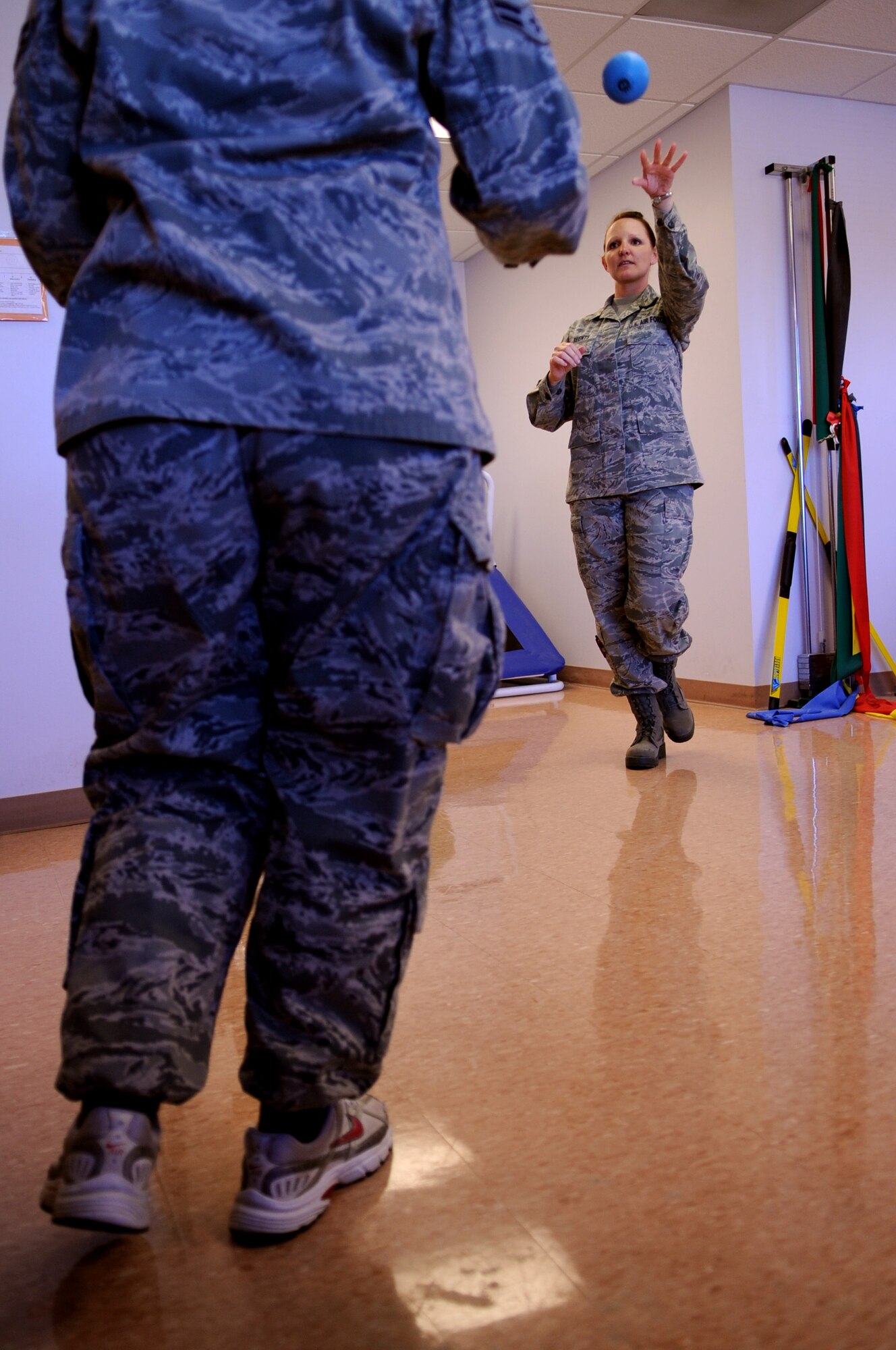 Tech. Sgt. Jamie Reents, 319th Medical Operations Squadron NCO in charge of physical therapy, works with a patient on Grand Forks Air Force Base, N.D., on Oct. 19. Sergeant Reents is the Warrior of the Week for Oct. 20-27. (U.S. Air Force photo/Senior Airman Amanda N. Stencil)