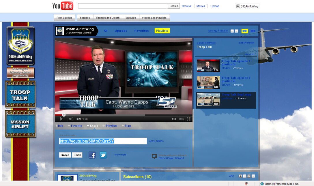 Troop Talk, the military news/talk cable television show, is back. And just in case you you missed the first or future episodes, you can view them on the 315th Airlift Wing’s YouTube page.