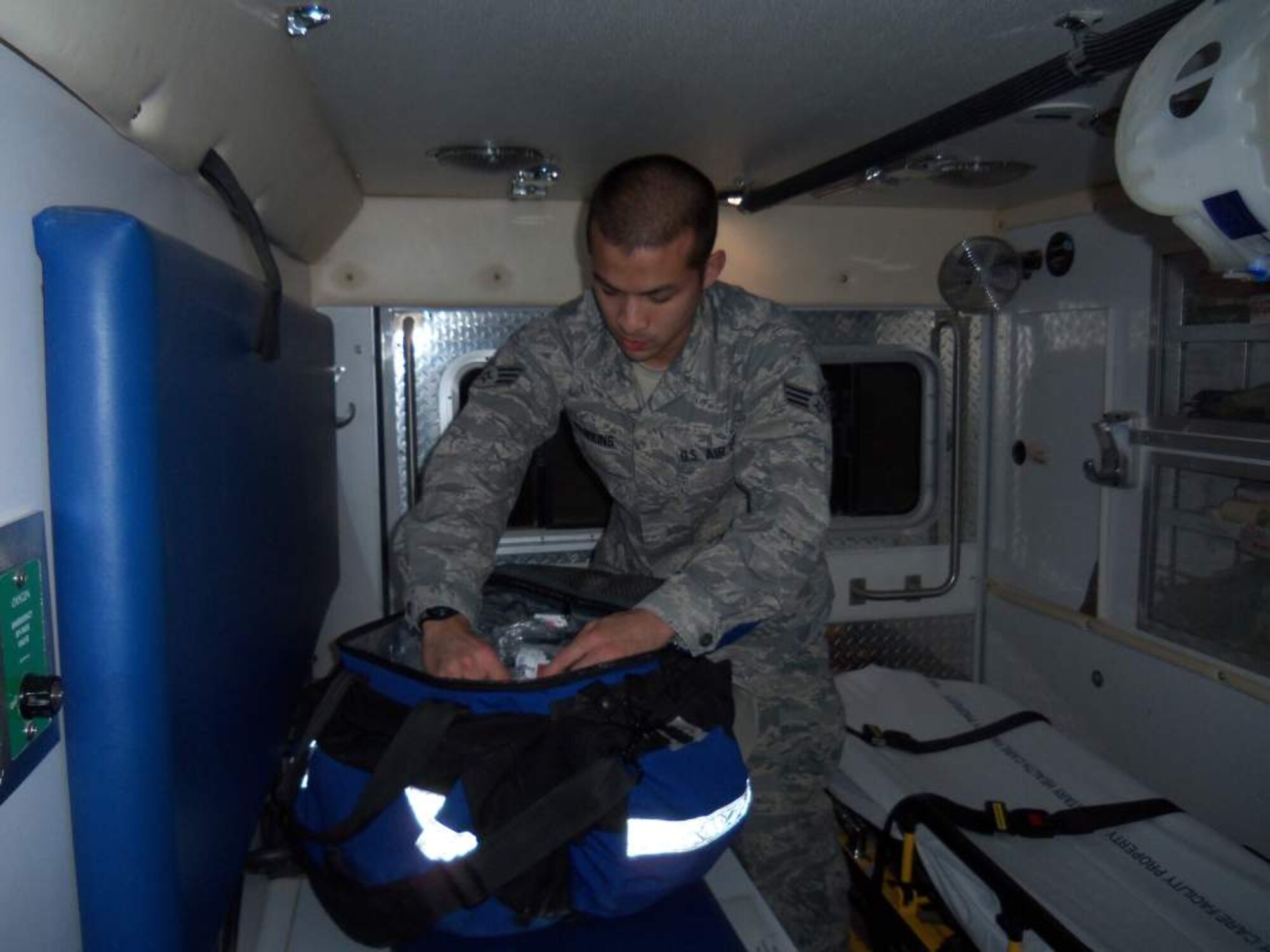 Senior Airman Kristopher Hawkins , 386th Expeditionary Medical Group medical technician, is deployed from the 21st Medical Operation Squadron/ Peterson Air Force Base, Colo.(U.S. Air Force courtesy photo)