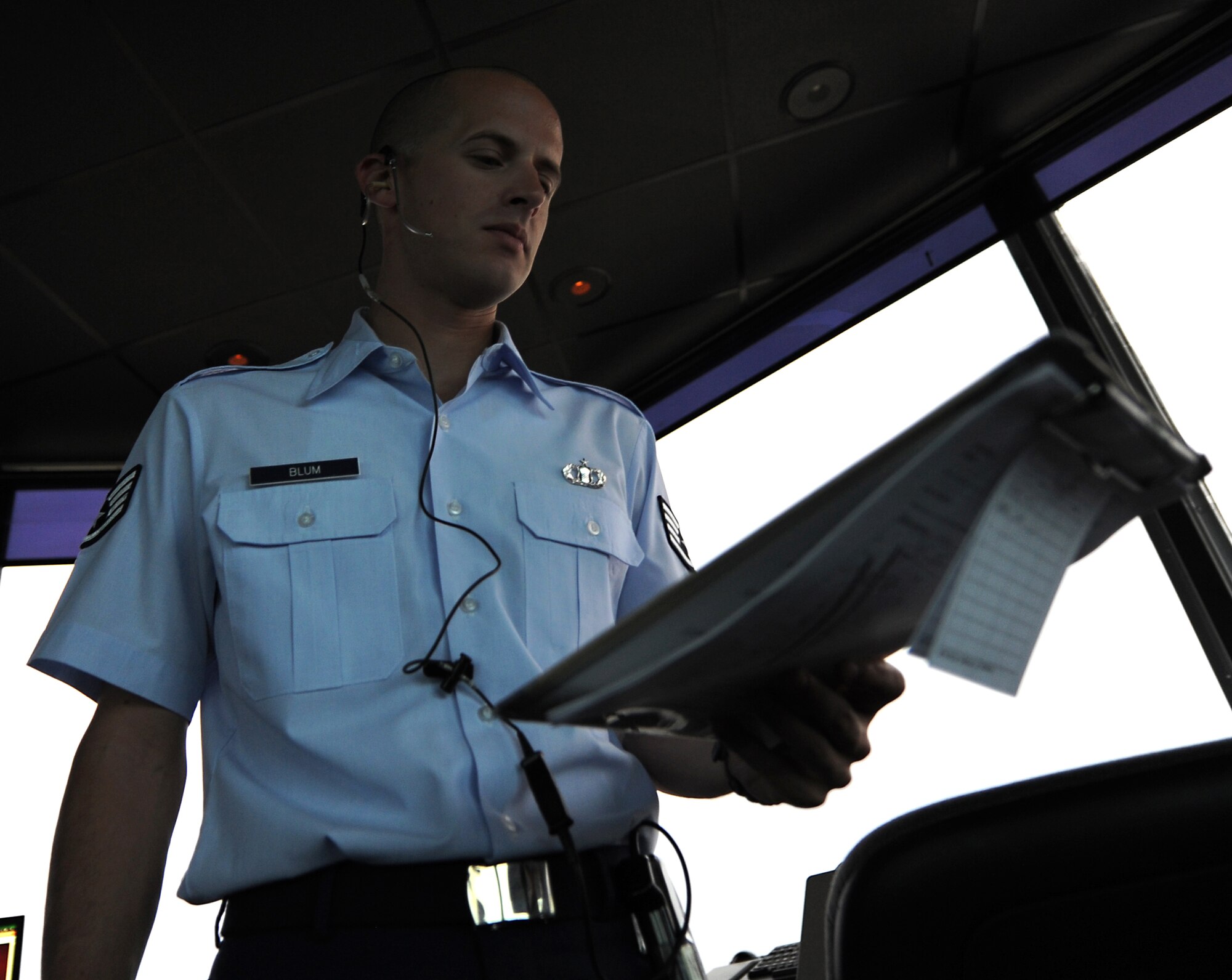 U.S. Air Force Staff Sgt. Nicholas Blum, 18th Operations Support Squadron air traffic controller, gives a crew brief on Kadena Air Base, Japan Oct. 17. As the shift lead, it?s Blum?s duty to advise his fellow air traffic controllers of the operational requirements. (U.S. Air Force photo/Airman 1st Class Jarvie Z. Wallace)
