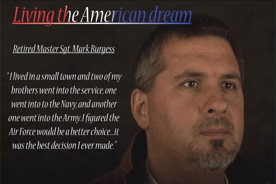 Mark Burgess, 23rd Civil Engineer Squadron facility maintenance technician, retired from the Air Force as a master sergeant after wearing the uniform for 23 years. Before cross-training into CE, Burgess spent 11 years in supply. He speaks of his time serving as one of the best decisions he has ever made. (U.S. Air Force illustration by Airman 1st Class Joshua Green/Released)  
