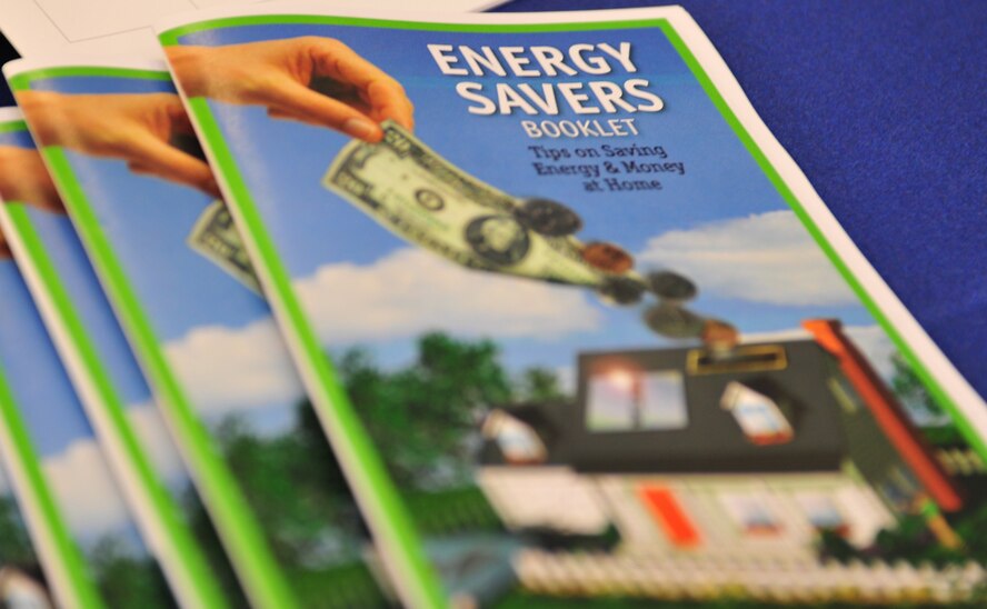 Energy savers booklets are on display at the Energy Conservation Month booth in the Exchange on Moody Air Force Base, Ga., Oct. 18, 2011. The booklet has tips on how to utilize everyday appliances in an energy-efficient manner. (U.S. Air Force photo by Staff Sgt. Stephanie Mancha/Released)