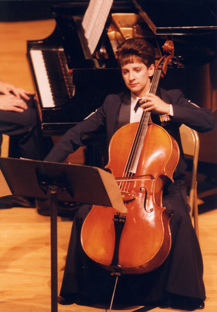 MSgt Vivian Podgainy of the Air Force Strings performs on cello