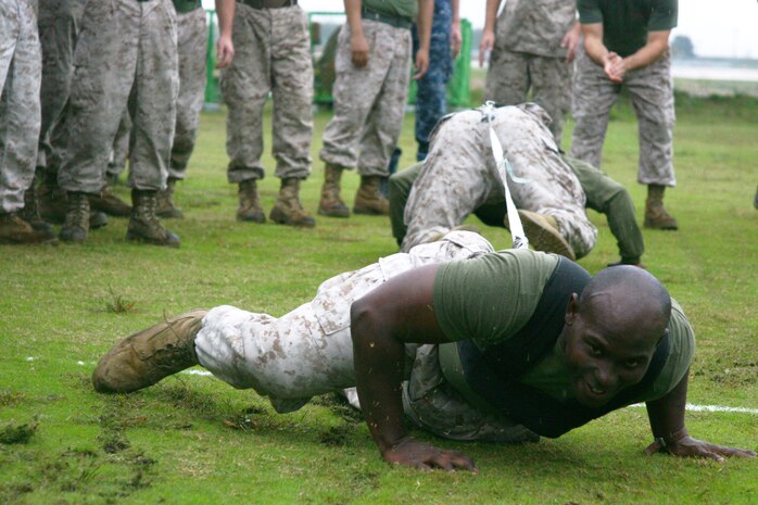 Lance Cpl. Michael R. Penaranda, Marine Wing Support Squadron 171 expeditionary airfield systems technician, jumps rope during the final event in the Commanders Cup’s Gladiatior Challenge at Penny Lake here Oct. 21.