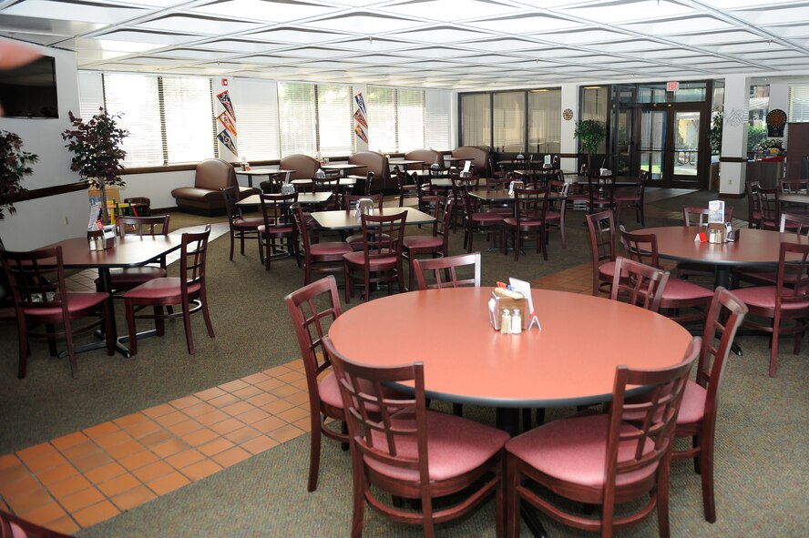 One of the Georgia Pines Dining Facility dining rooms is  newly furnished with a few new renovations on Moody Air Force Base, Ga., Oct. 19, 2011. The dining facility staff has replaced the old carpet, added new seating and games for Airmen to enjoy. They are also in the process of replacing the old kitchen equipment and upgrading the menu to improve the food selection for customers. (U.S. Air Force photo by Senior Airman Ciara Wymbs/Released)