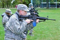 WRIGHT-PATTERSON AIR FORCE BASE, Ohio - Senior Airman William Bowden, 445th Security Forces Squadron, practices maneuvers during a squadron exercise Oct. 1, 2011 at Wright-Patterson Air Force Base, Ohio. (U.S. Air Force Photo/Tech. Sgt. Jeremy Caskey)