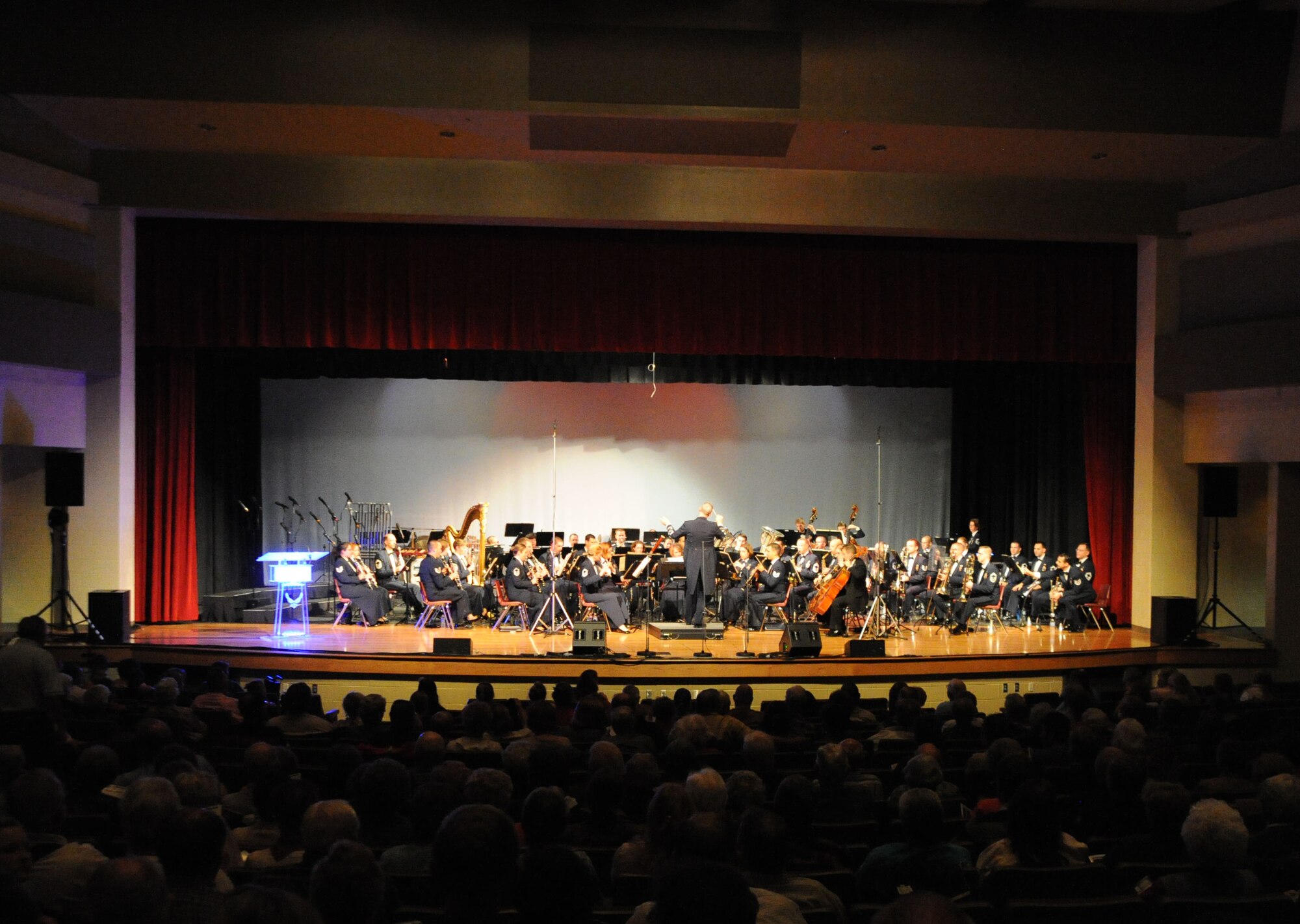The U.S Air Force Band performs at Sidney High School Performing Arts Center, Sidney, Neb., Oct. 19. The concert band and singing sergeants are on their 2011 Fall Tour to honor veterans, inspire patriotism, and showcase the Air Force mission. (U.S. Air Force photo by Airman 1st Class Tabitha N. Haynes)
