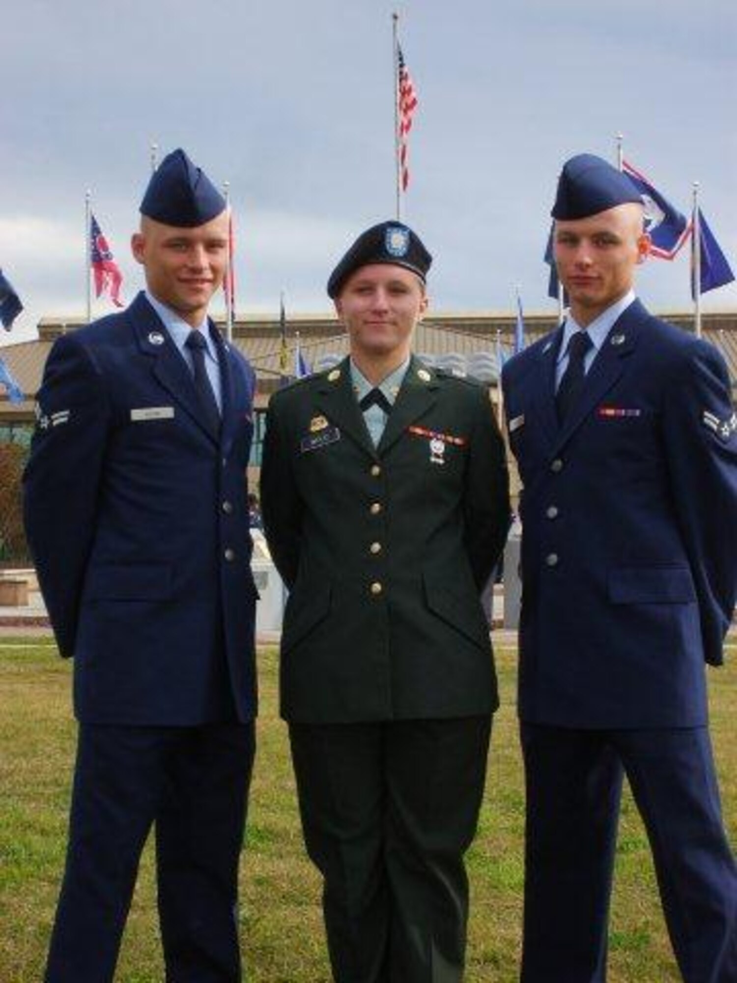 Wood brothers, Sean and Chris pose with their older sister Jessica after graduating from Basic Military Training at Lackland AFB, Texas. Courtesy photo provided by the Wood family.

