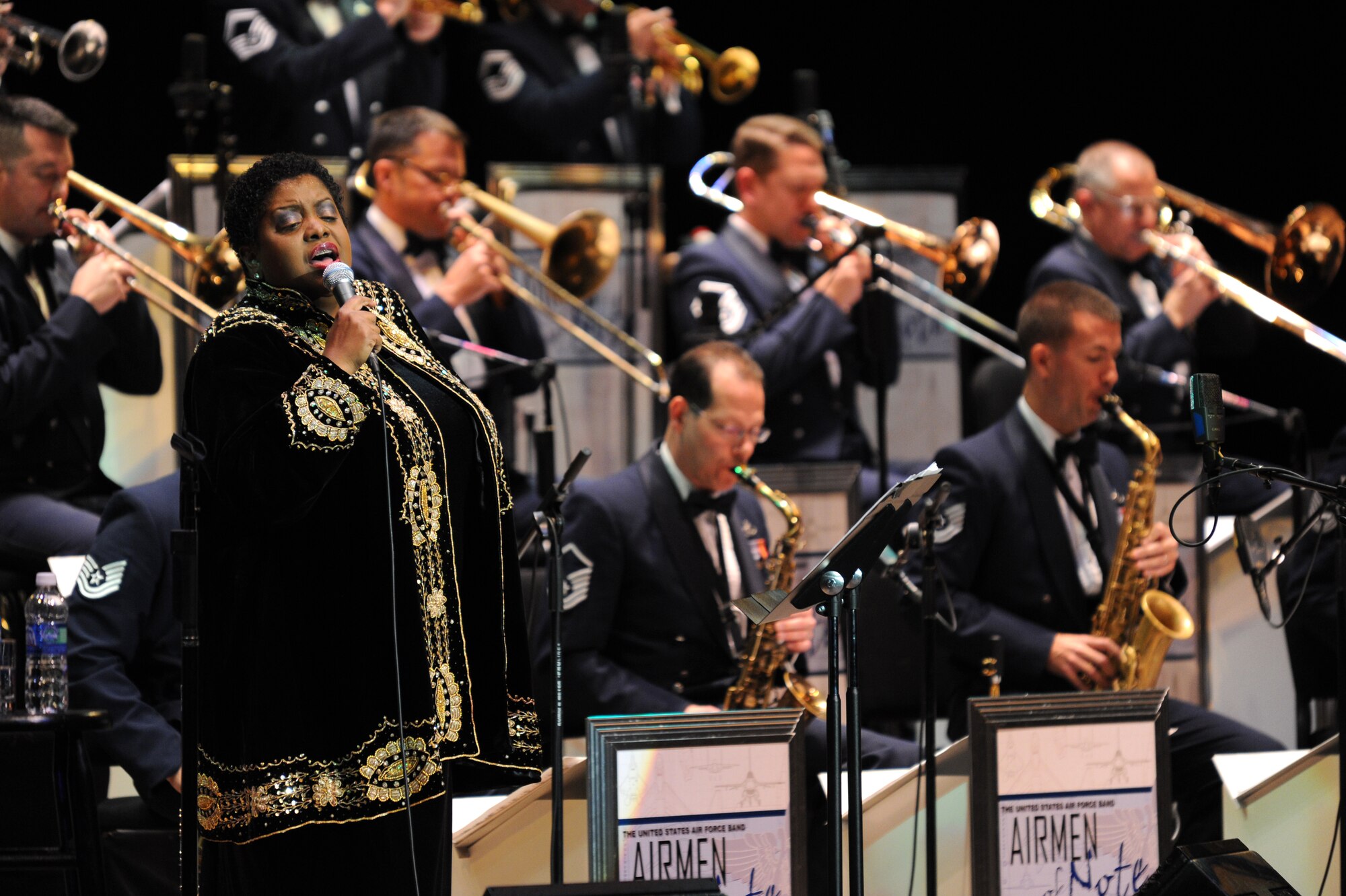 Carmen Bradford sings with the USAF Airmen of Note during the first concert of the 2011 Jazz Heritage Series (photo courtesy of Rob Mesite Photography)