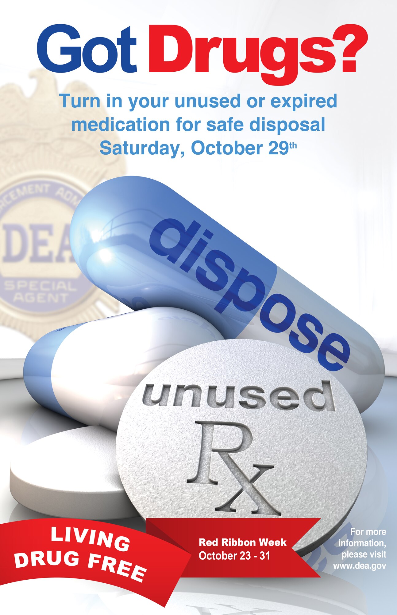 The Federal Drug Enforcement Administration will coordinate a collaborative effort with state and local law enforcement agencies Oct. 29, focused on removing potentially dangerous controlled substances from our nation’s medicine cabinets. 