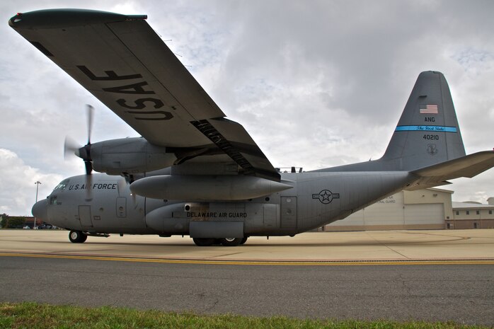 C-130H aircraft tail number 40210 from the 166th Airlift Wing taxis on the Delaware Air National Guard ramp at the New Castle ANG Base, Del. on Sept. 22, 2011. (U.S. Air Force photo/Tech. Sgt. Lionel Castellano)