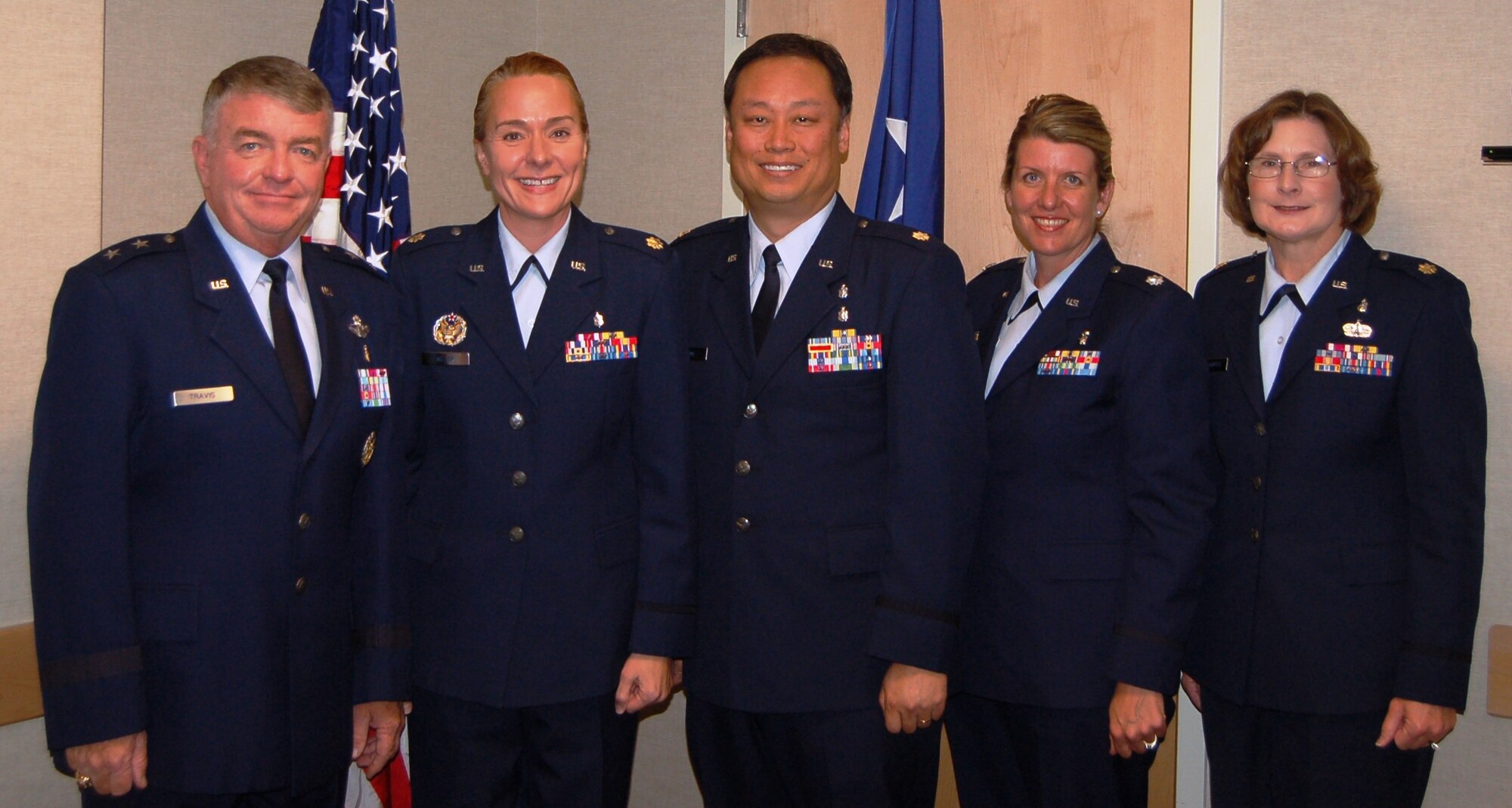 Maj. Gen. Thomas Travis, Deputy Surgeon General, with NTP Coordinators; from left to right, Maj. Gen. Travis, Maj. Ginger Miller, Cincinnati, OH Maj Chi Suh, SAMMC, TX, Lt. Col. Deedra Zabokrtsky, Scottsdale, AZ, and Maj Wanda Stauffer, Tampa, FL. (Air Force Photo)
