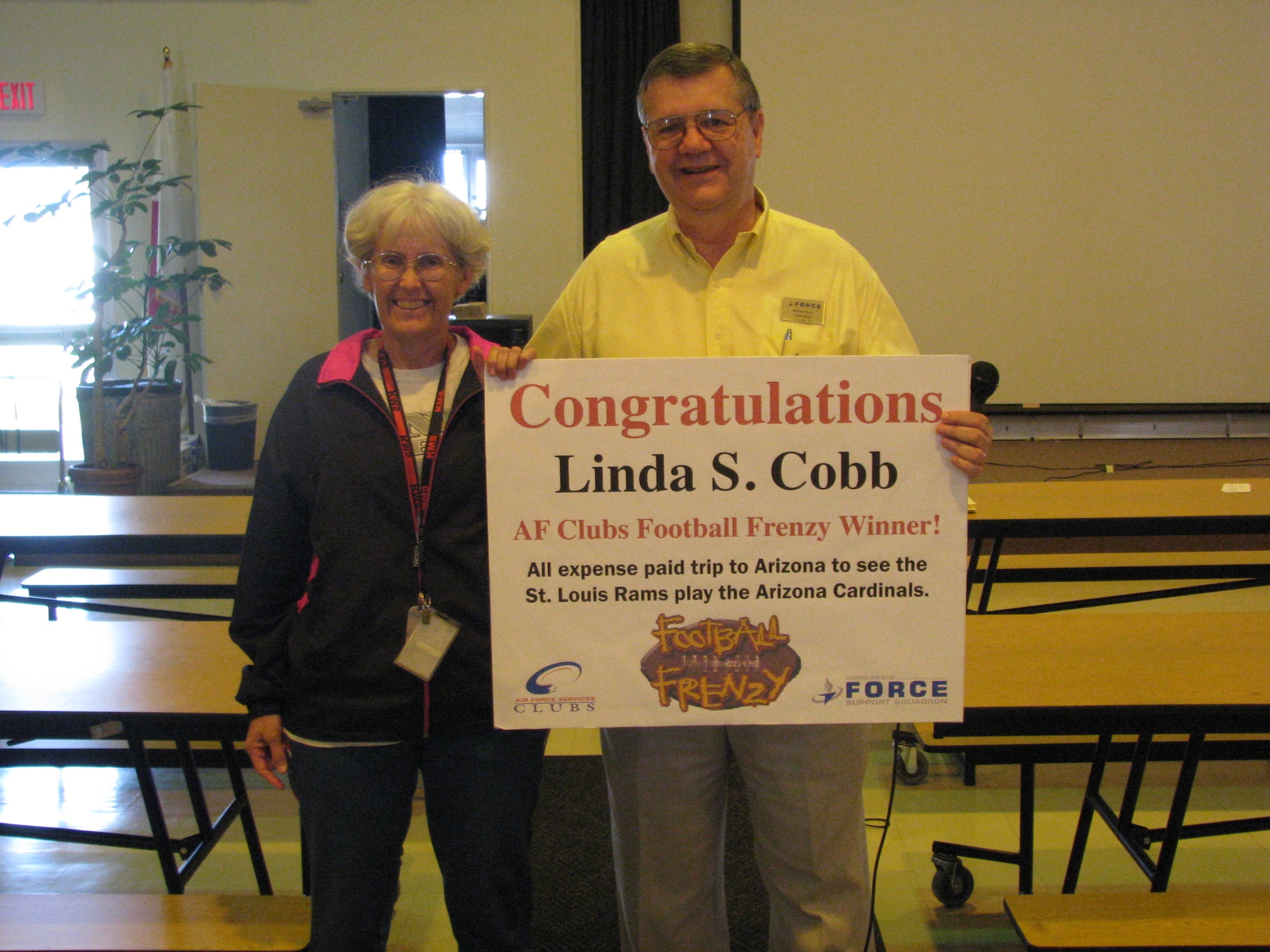 Linda Cobb, a 6th through 8th grade physical education teacher at Kadena Middle School, was named as the Pacific Air Forces region’s Football Frenzy contest winner. (Courtesy photo)