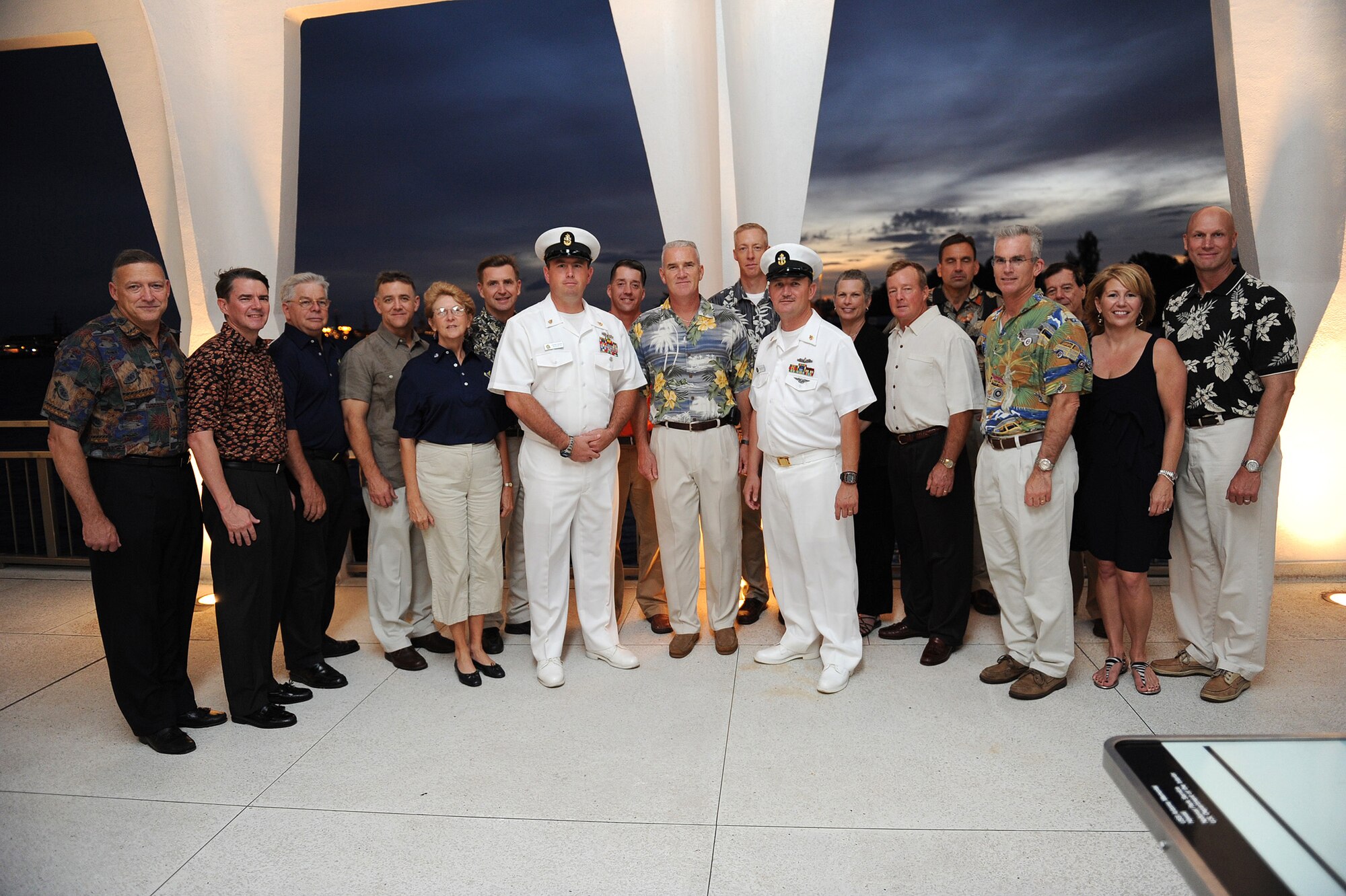Pacific Air Forces senior leaders and members of the Pacific Air Forces Civilian Advisory Council pose for a group photo at the USS Arizona Memorial near Ford Island, Hawaii, Oct. 7.  The group attended a special event for the Fall Commanders and Command Chiefs Warfighter Conference in which this year’s theme paid homage to military heritage.  The conference, which took place Oct. 5-7, was designed to expand and enhance the relationship between uniformed servicemembers in the Pacific region, and to develop the growing relationships with civilian partners.  (U.S. Air Force photo/Tech. Sgt. Jerome S. Tayborn) 