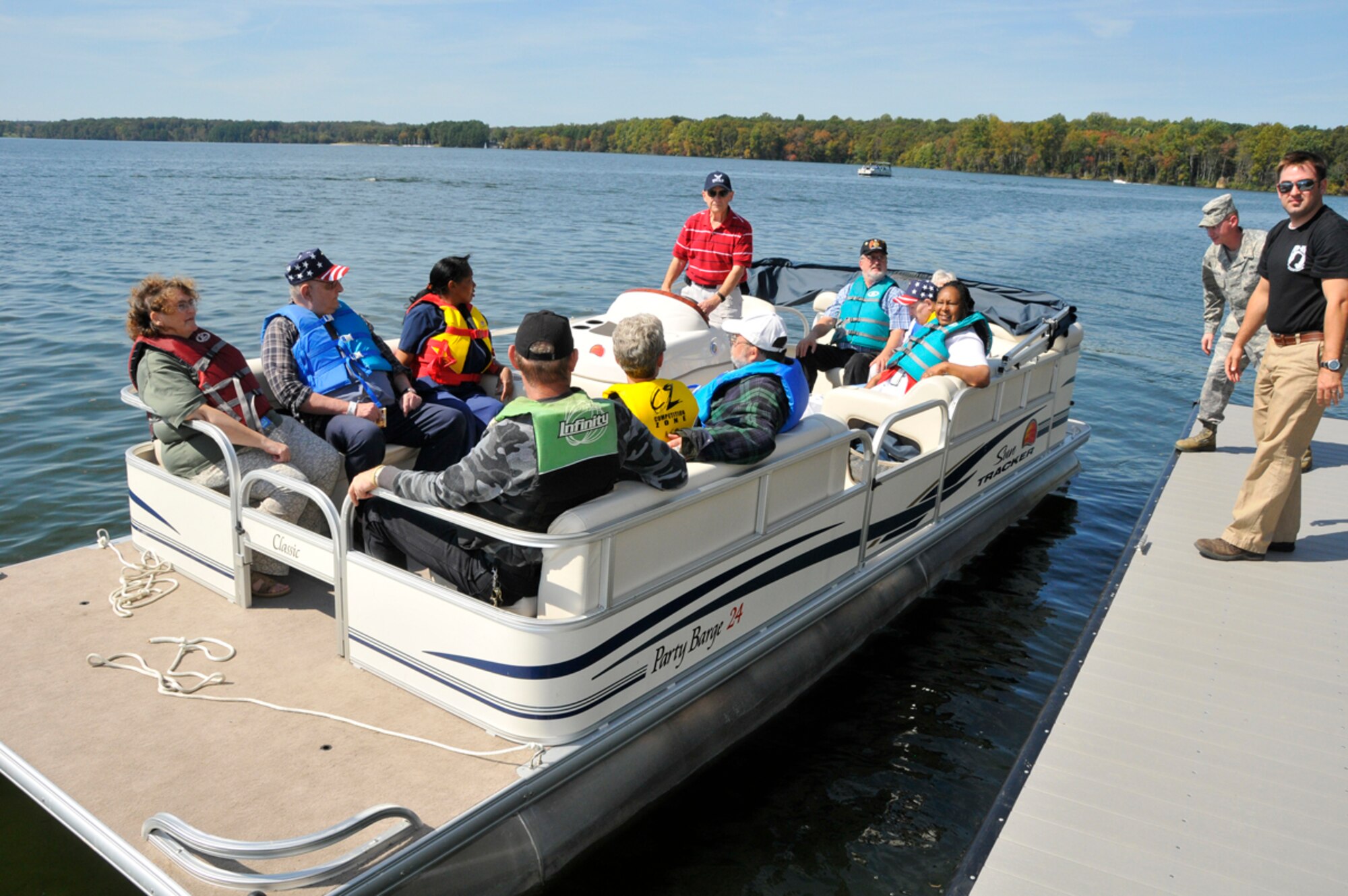 Veterans prepare for a cruise on Woods Reservoir, one of many activities at the annual VA Picnic Oct. 6 at the Arnold Lakeside Center (ALC). (Photo by Rick Goodfriend)